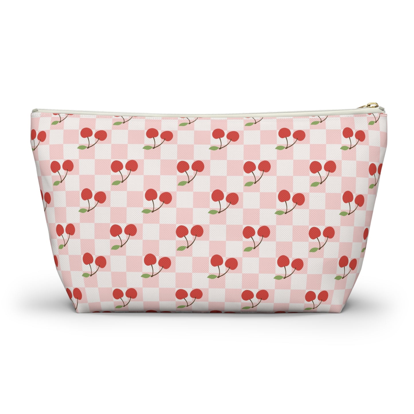 Checkered Cherries Print Design Accessory Pouch w T-bottom