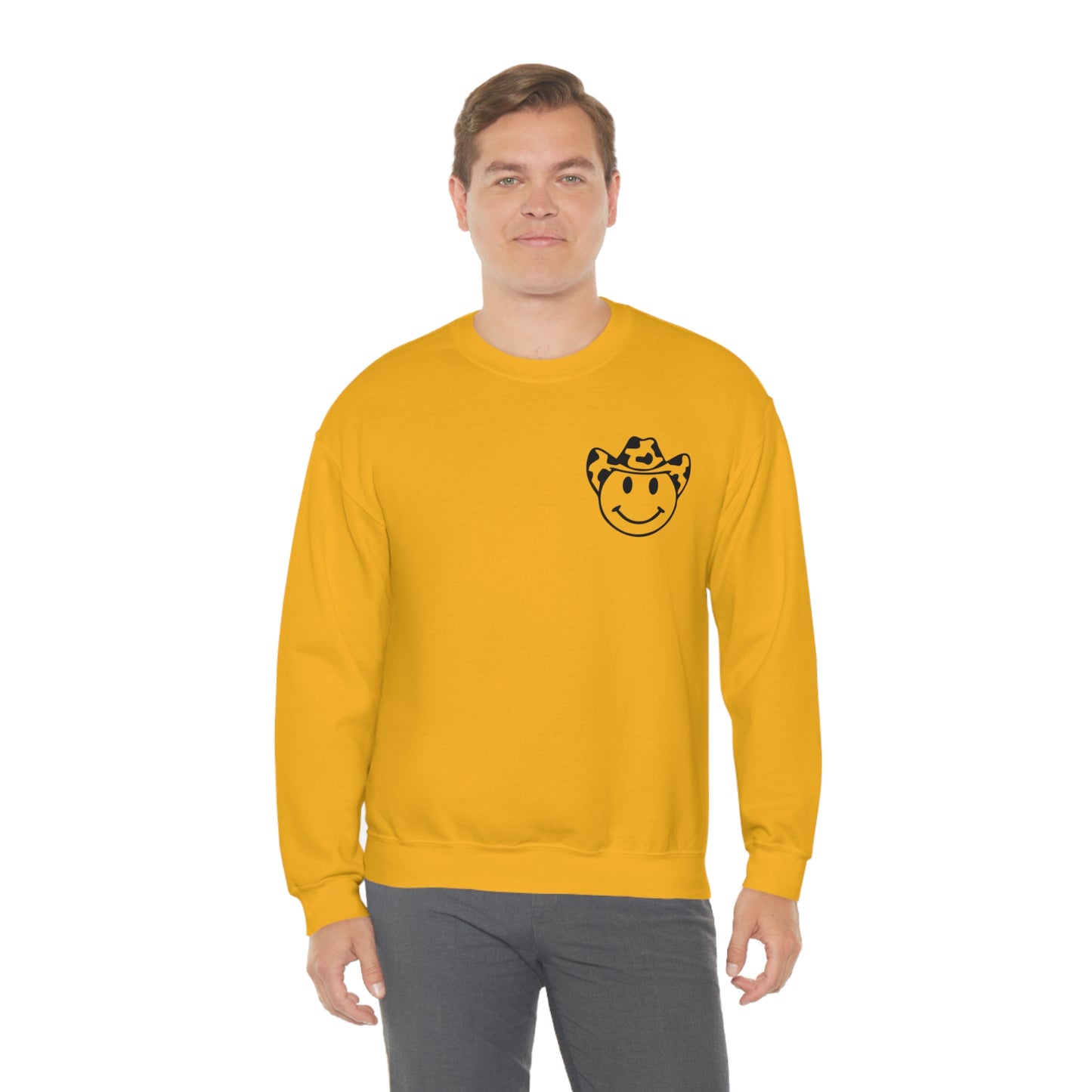 "Smiley Face HOWDY" (Front and Back Design) - Unisex Heavy Blend™ Crewneck Sweatshirt