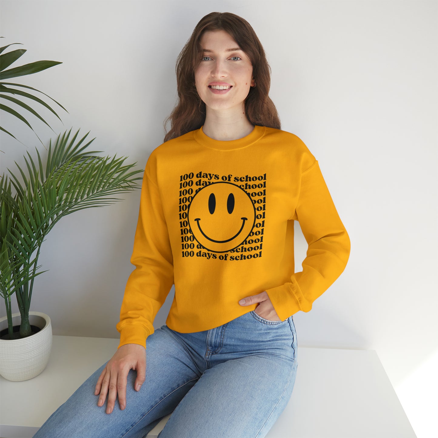 100 Days of School Smiley Face Heavyweight Crewneck Sweatshirt