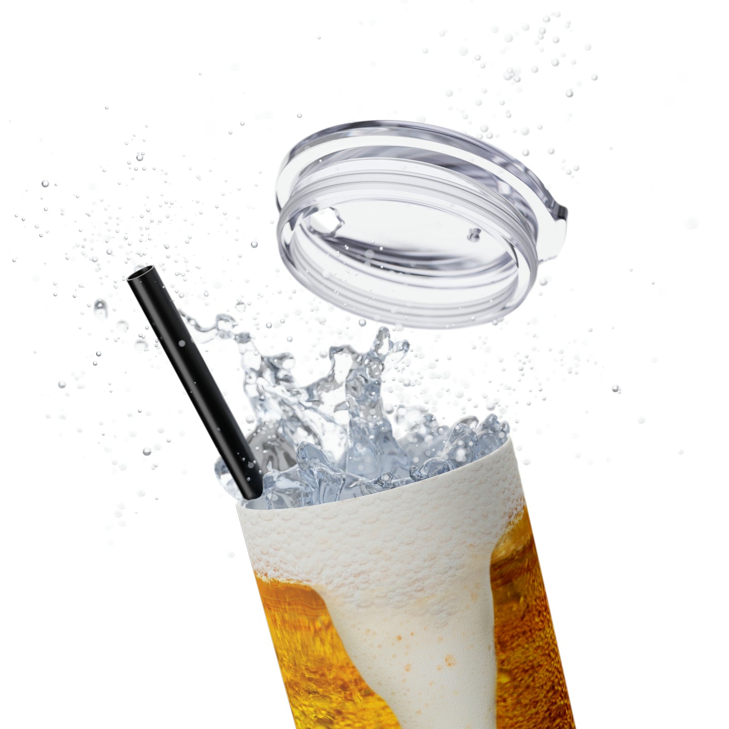 Beer Print with Beer Head Skinny Tumbler with Straw, 20oz