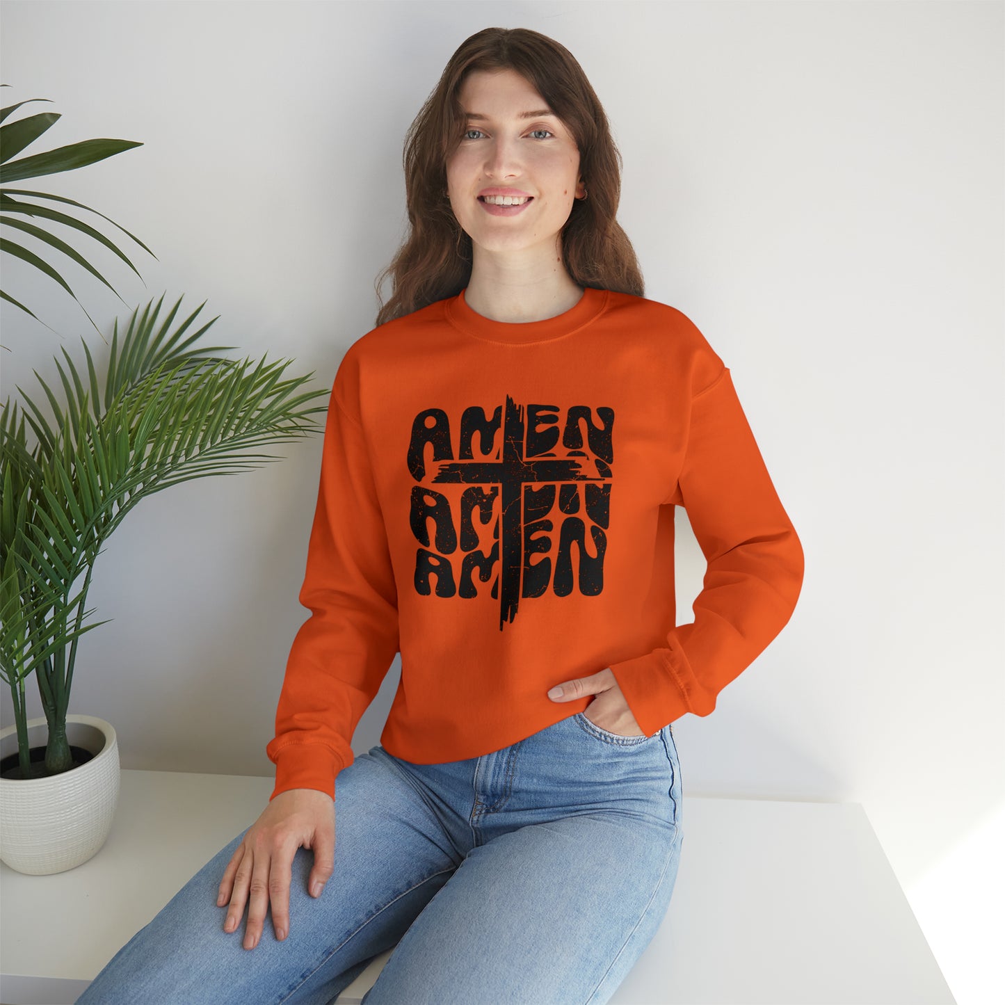 Amen Amen Amen with Cross Design Heavy Blend™ Crewneck Sweatshirt