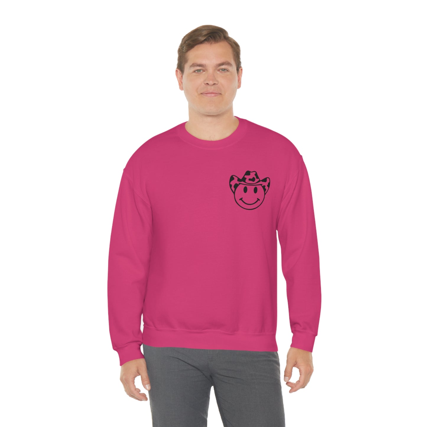 "Smiley Face HOWDY" (Front and Back Design) - Unisex Heavy Blend™ Crewneck Sweatshirt