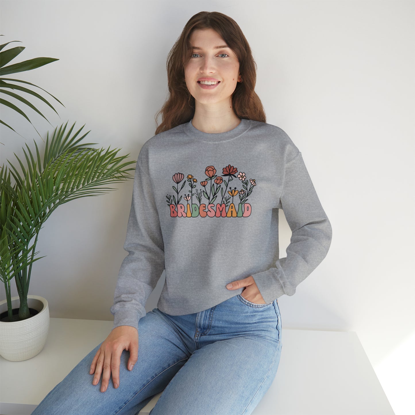Boho Floral Bridesmaid Unisex Heavy Blend™ Crewneck Sweatshirt