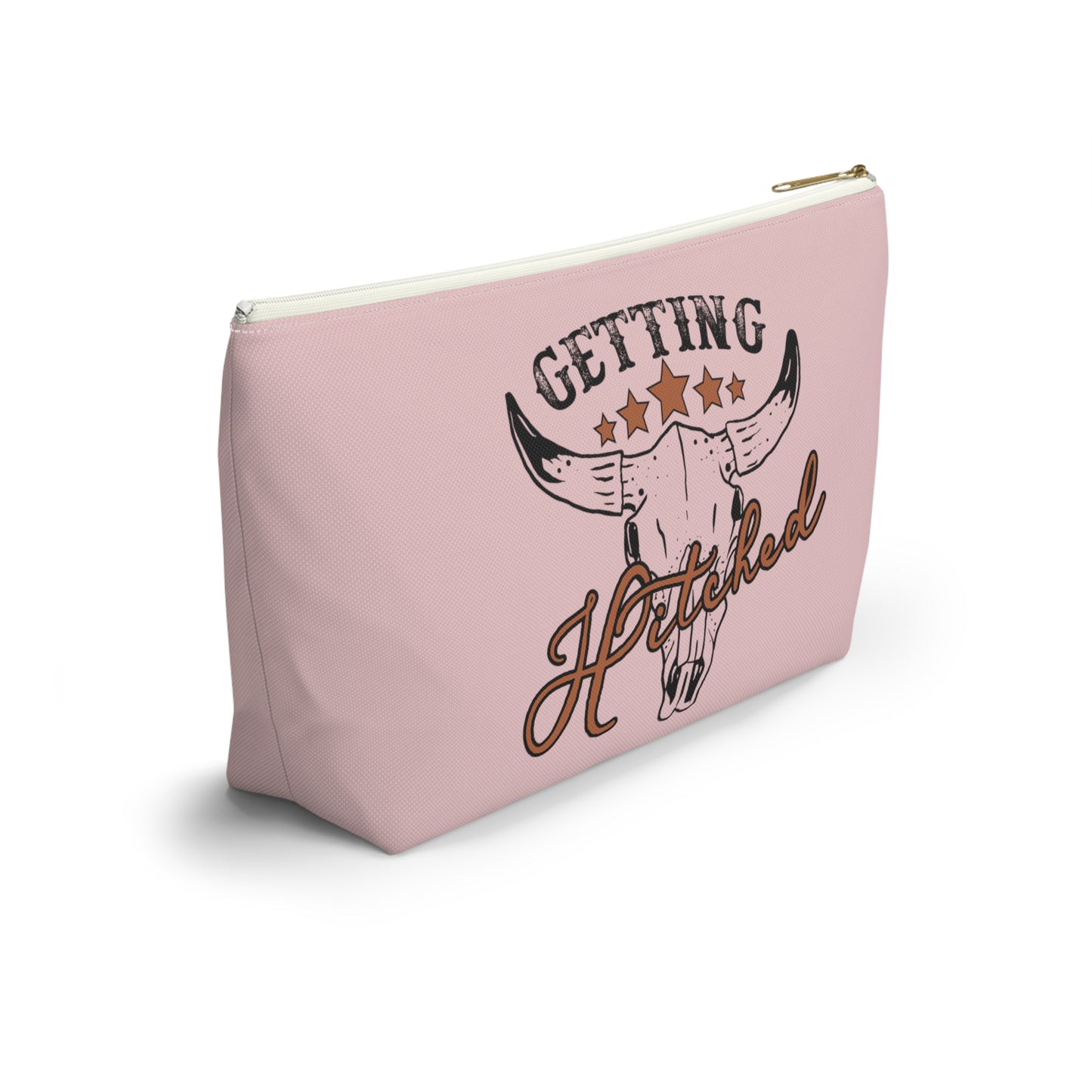 Rustic Country Light Pink Getting Hitched Print Design Accessory Pouch w T-bottom