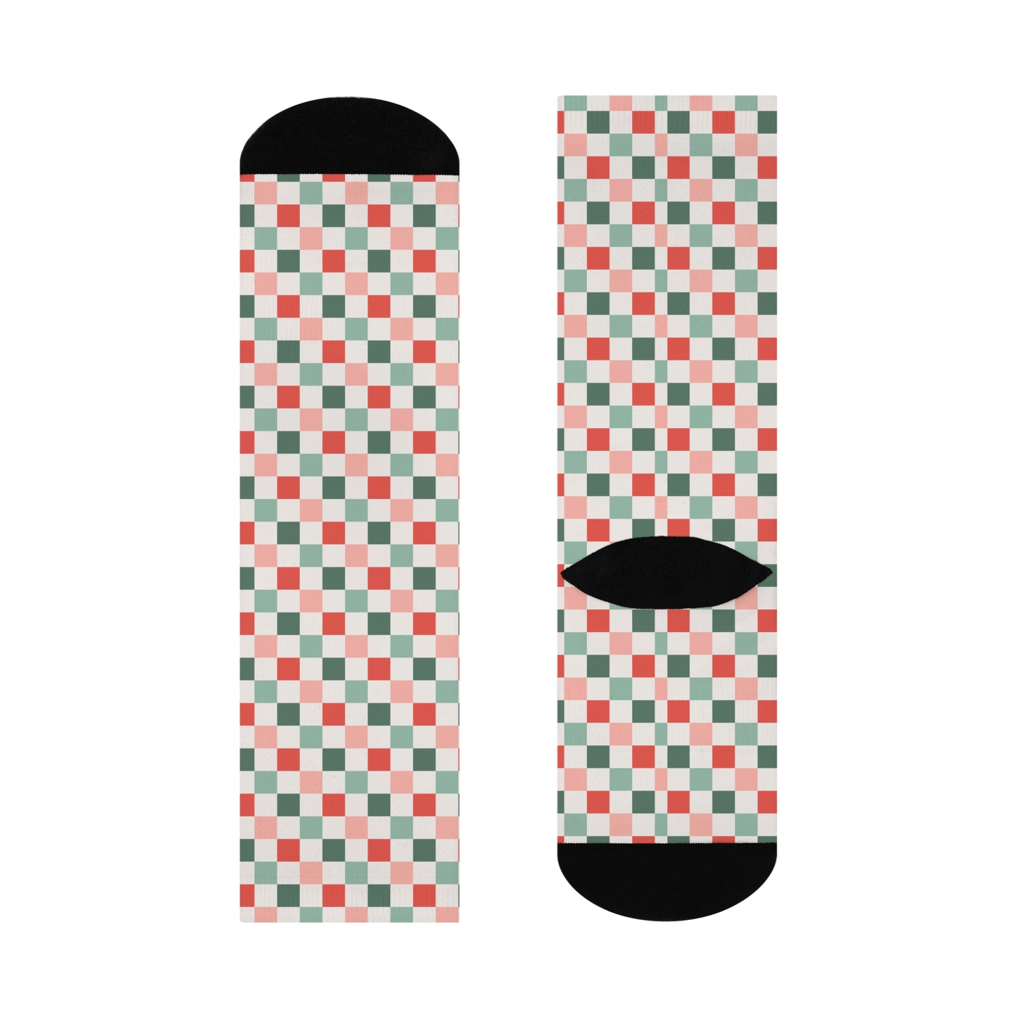 Christmas Checkered Cushioned Crew Socks - White