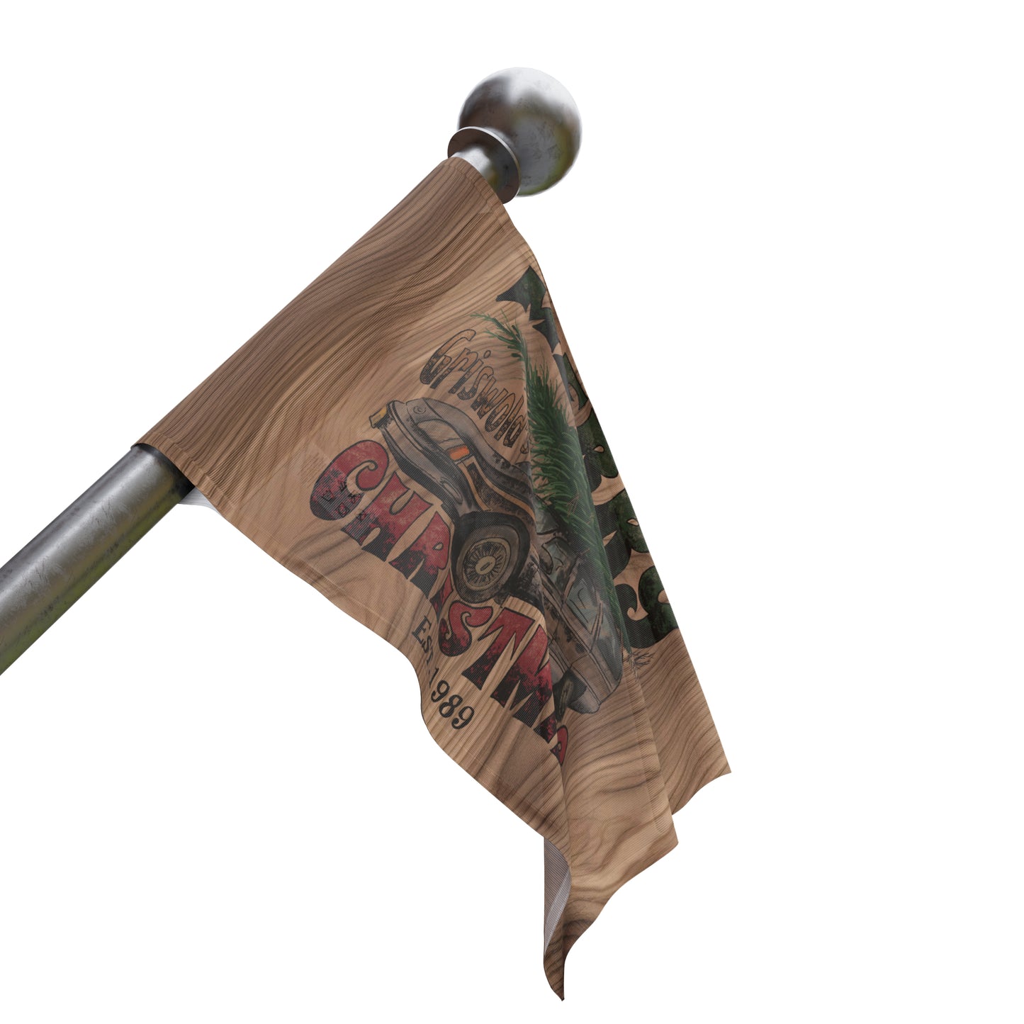 Distressed Merry Griswold's Christmas Tree Station Wagon Holiday Wooden Print Flag
