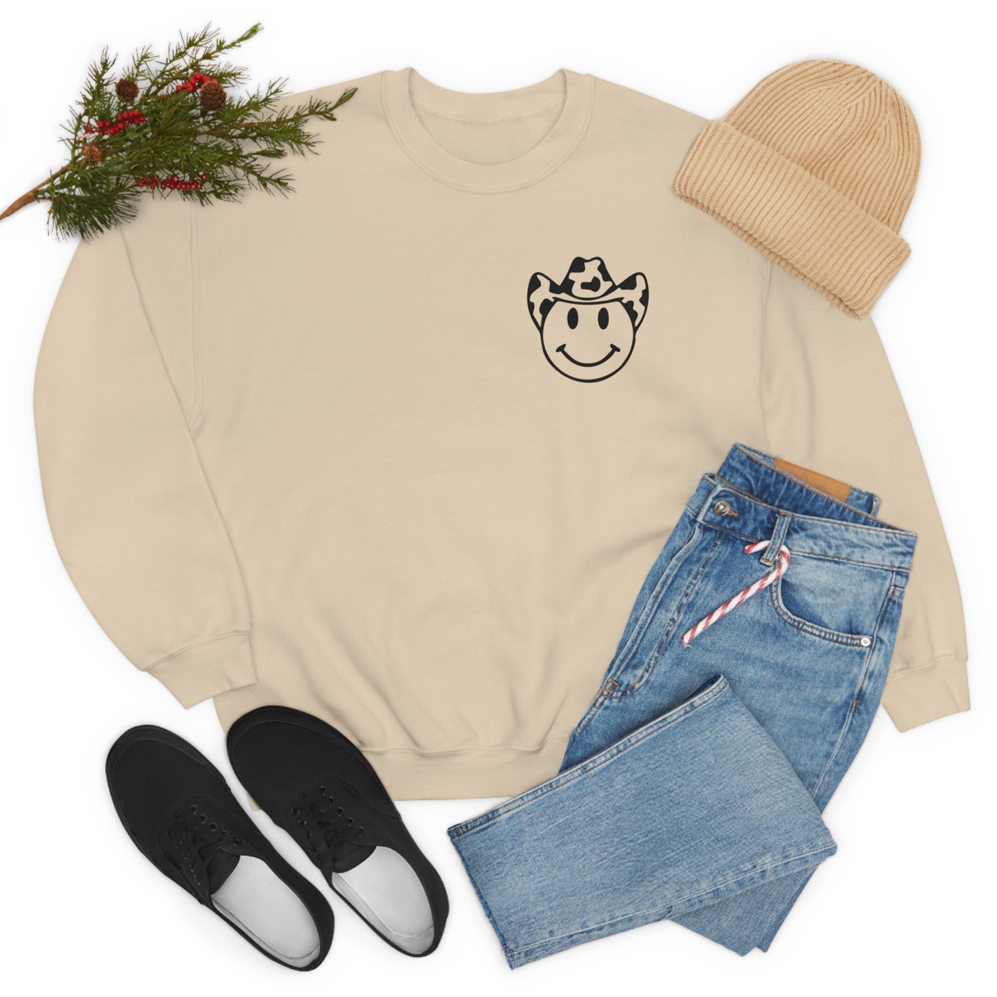 "Smiley Face HOWDY" (Front and Back Design) - Unisex Heavy Blend™ Crewneck Sweatshirt