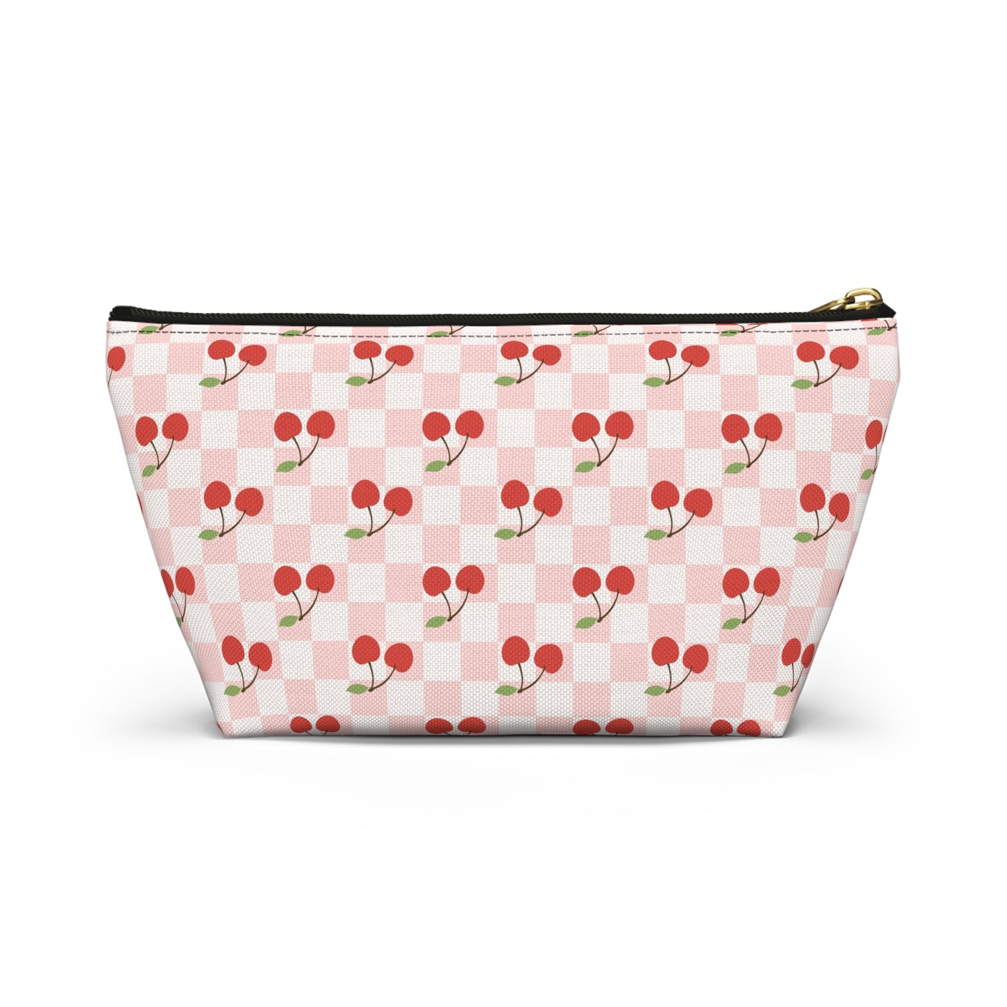 Checkered Cherries Print Design Accessory Pouch w T-bottom