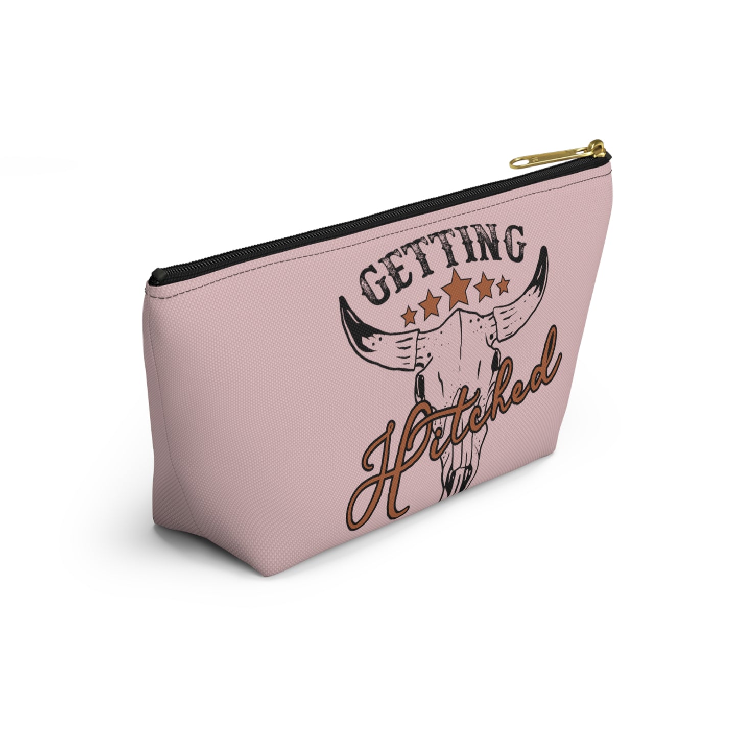 Rustic Country Light Pink Getting Hitched Print Design Accessory Pouch w T-bottom