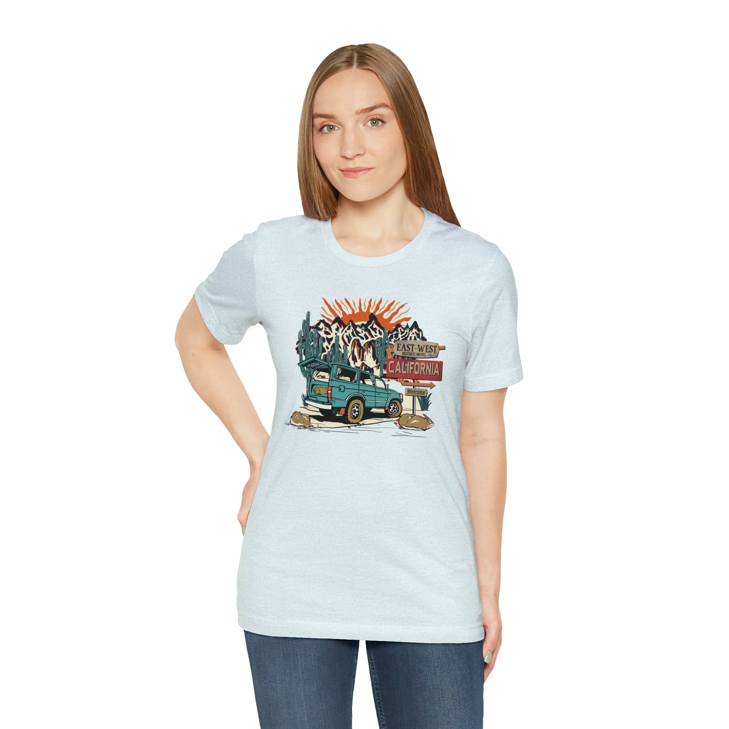 Vintage Mountain Scene with Bronco Unisex Jersey Short Sleeve Tee