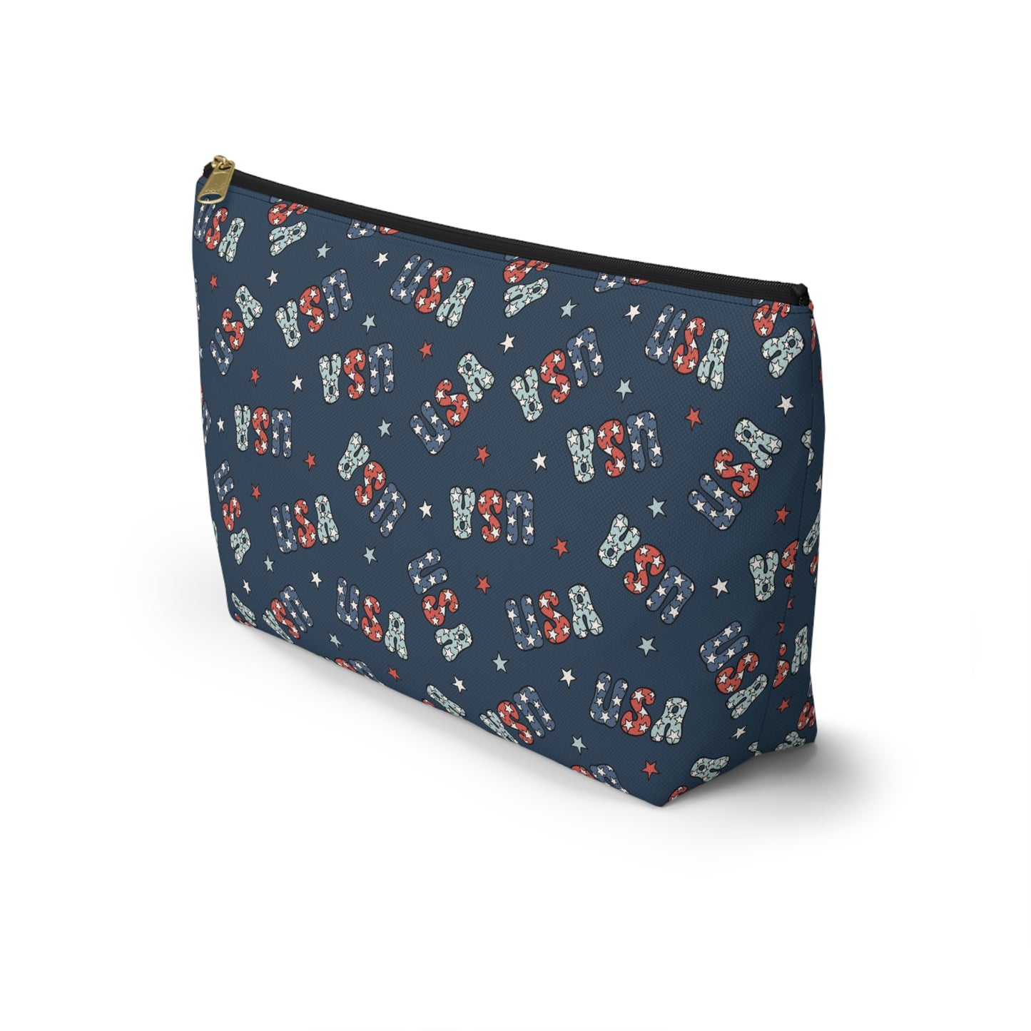 USA America 4th of July USA Stars Red, White and Blue Print Design Accessory Pouch w T-bottom