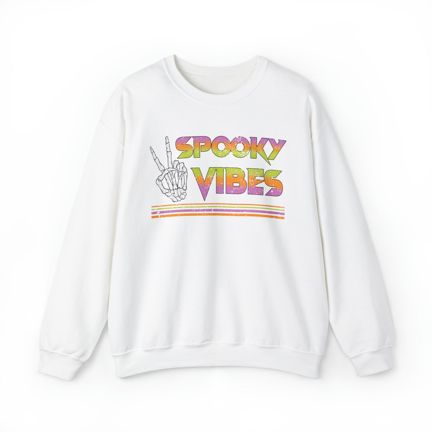 Spooky 80's Vibes Vintage Skeleton Piece Sign Fall Halloween Unisex Heavy Blend™ Crewneck Sweatshirt