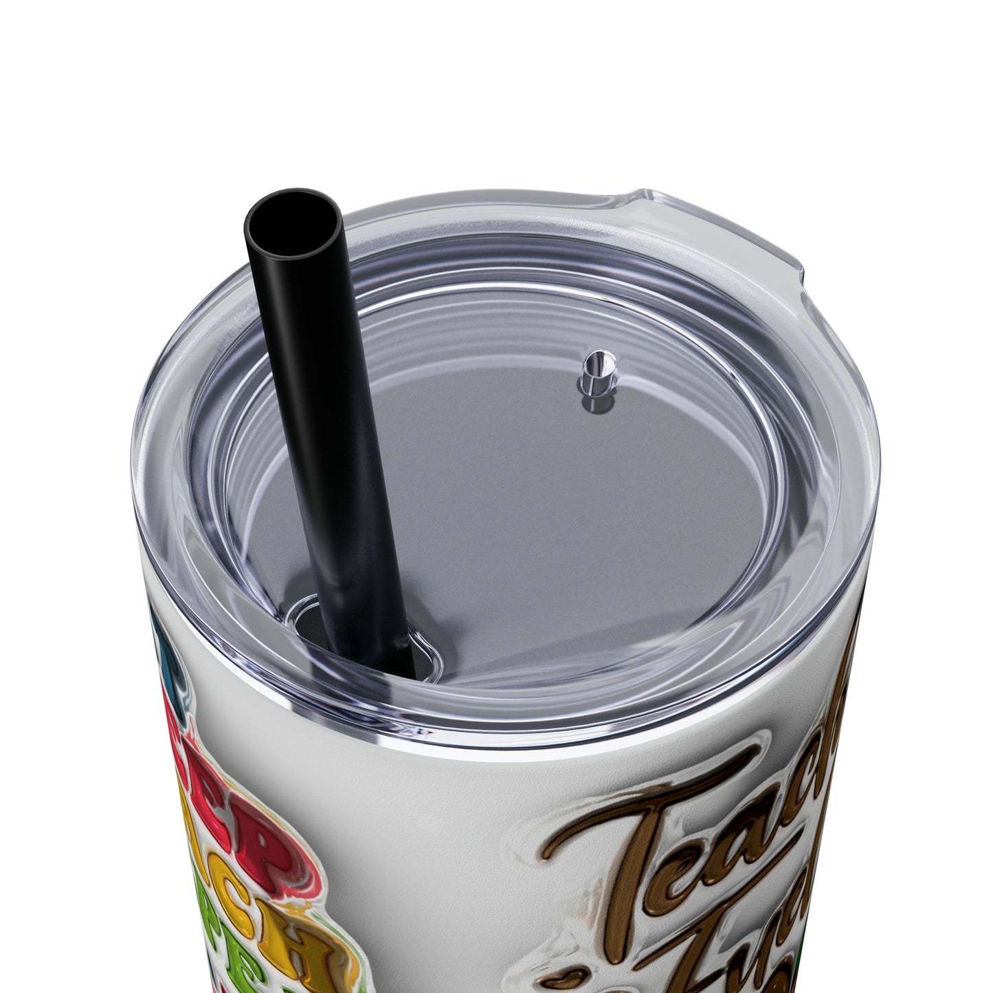 A+ Teacher Quotes Collage Skinny Tumbler with Straw, 20oz