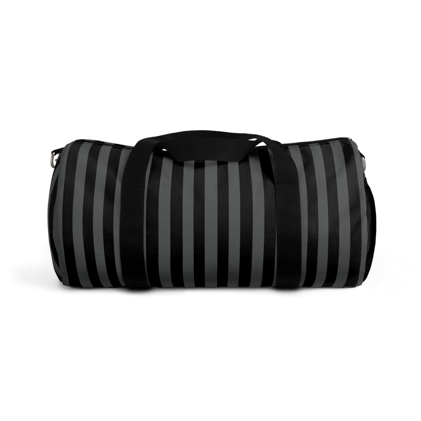 Black and Gray Striped Duffel Bag
