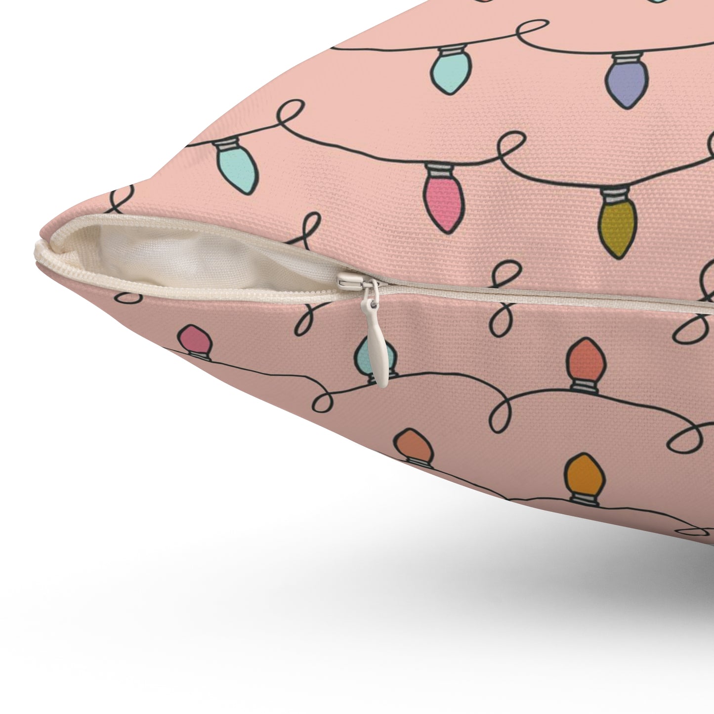 Pink Christmas Lights/ Holiday Polyester Square Pillow