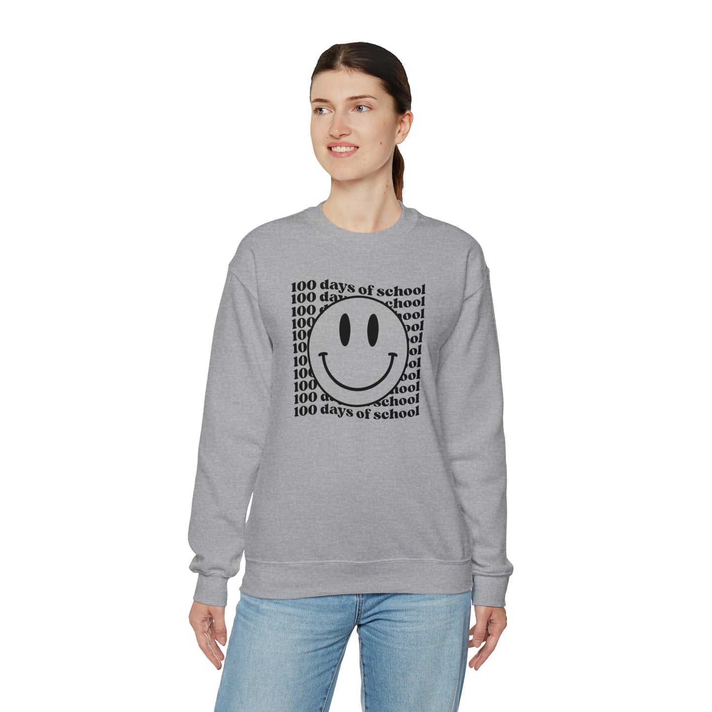 100 Days of School Smiley Face Heavyweight Crewneck Sweatshirt