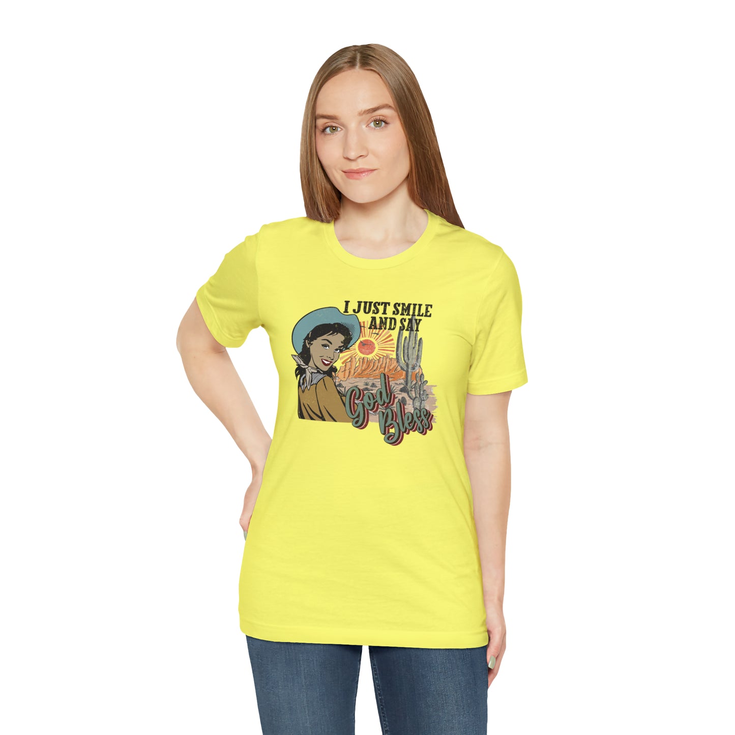 Vintage I just Smile and Say God Bless Unisex Jersey Short Sleeve Tee