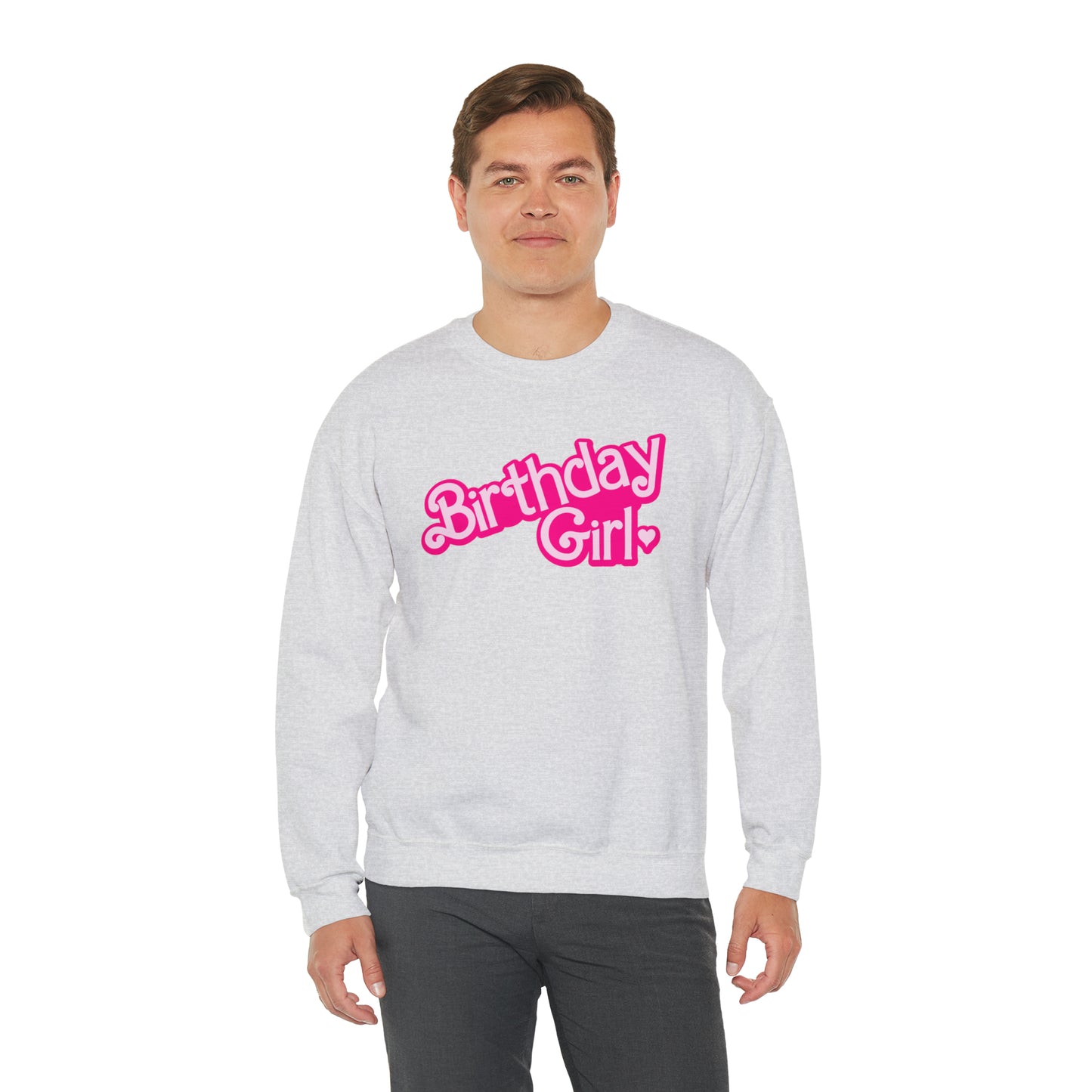 Birthday Girl with Hot Pink Barbie Font Heavy Blend™ Crewneck Sweatshirt