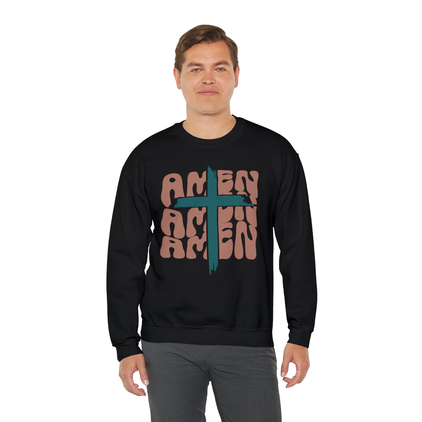 Vintage Amen Amen Amen with Cross Design Boho Color Print Heavy Blend™ Crewneck Sweatshirt