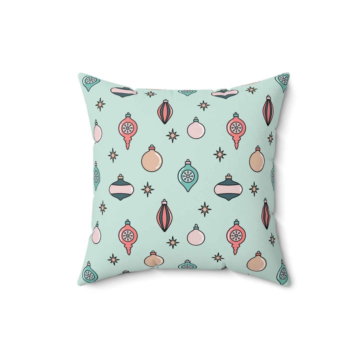 Boho Mint Green Christmas Ornament Print/ Holiday Polyester Square Pillow