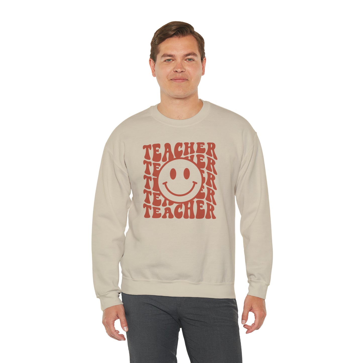 Retro Rust Colored Teacher with Smiley Face Unisex Heavy Blend™ Crewneck Sweatshirt