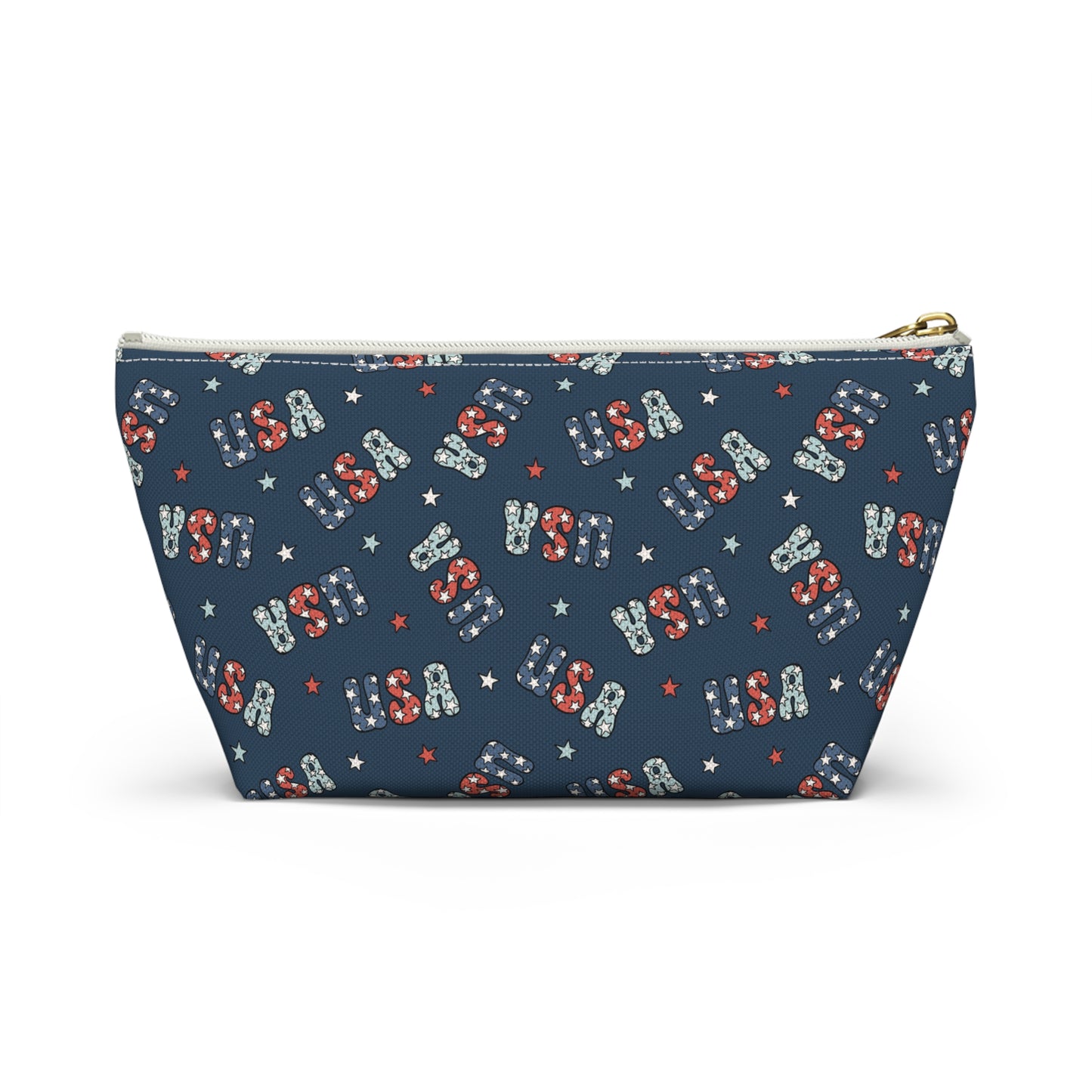 USA America 4th of July USA Stars Red, White and Blue Print Design Accessory Pouch w T-bottom