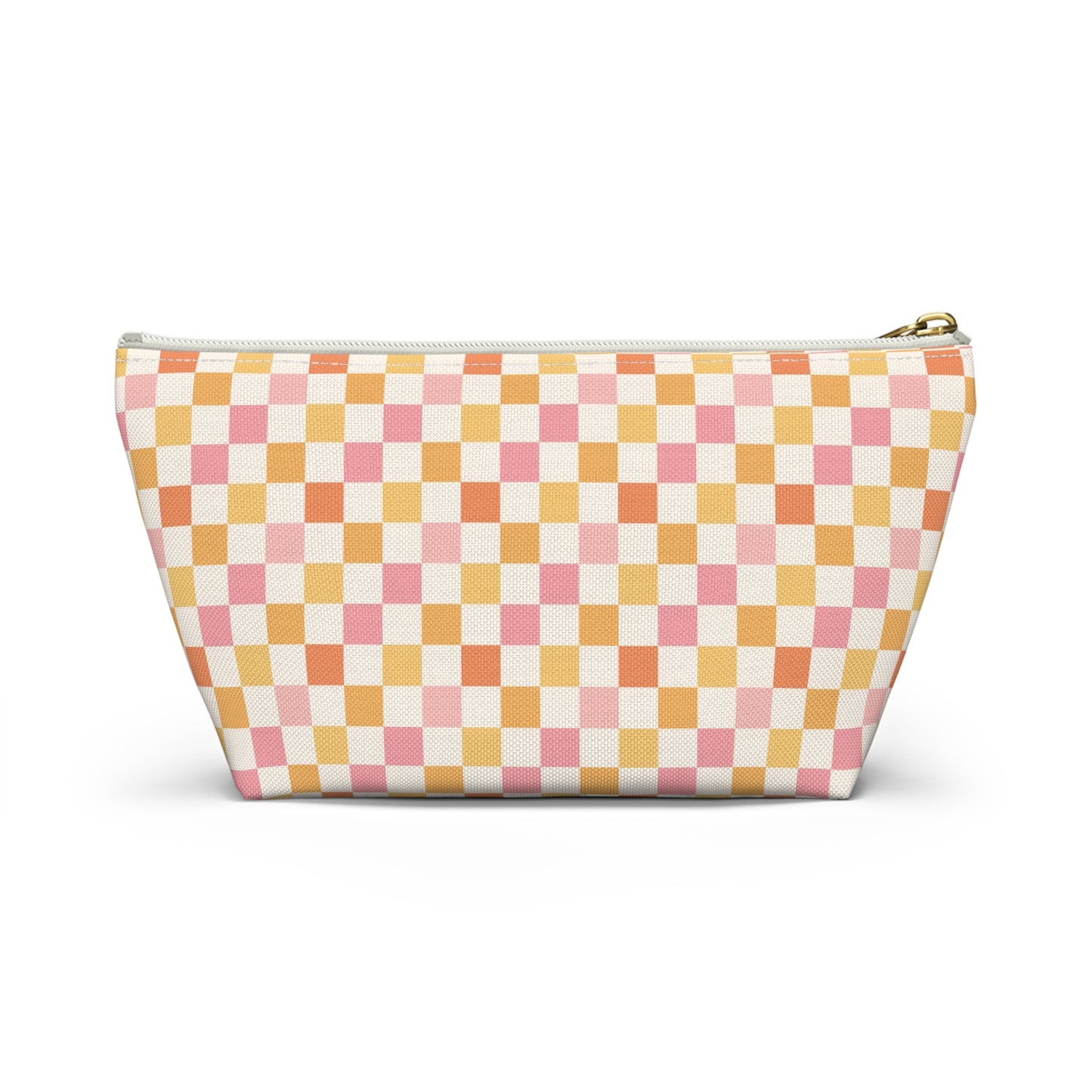 Peachy Retro Checkered -Pink/ Gold/ Orange Sherbet Print Design Accessory Pouch w T-bottom