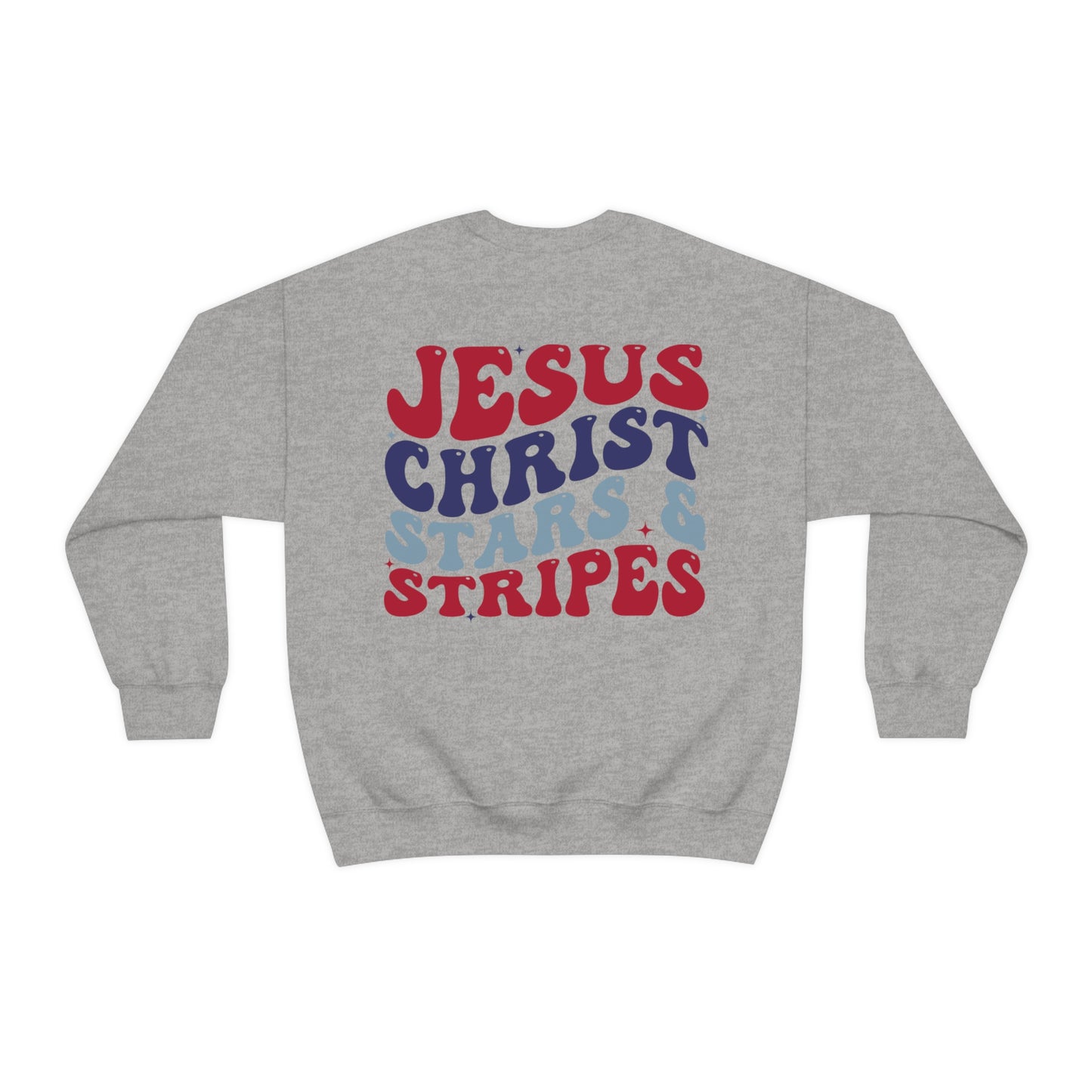 "Jesus Christ and Stars and Stripes" (Front & Back Design) - Unisex Heavy Blend™ Crewneck Sweatshirt