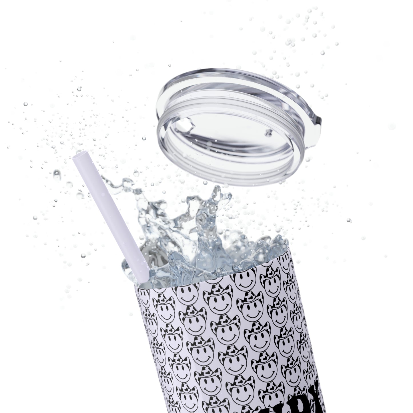 Howdy Howdy Howdy Smiley Face with Cowboy Hat Skinny Tumbler with Straw, 20oz