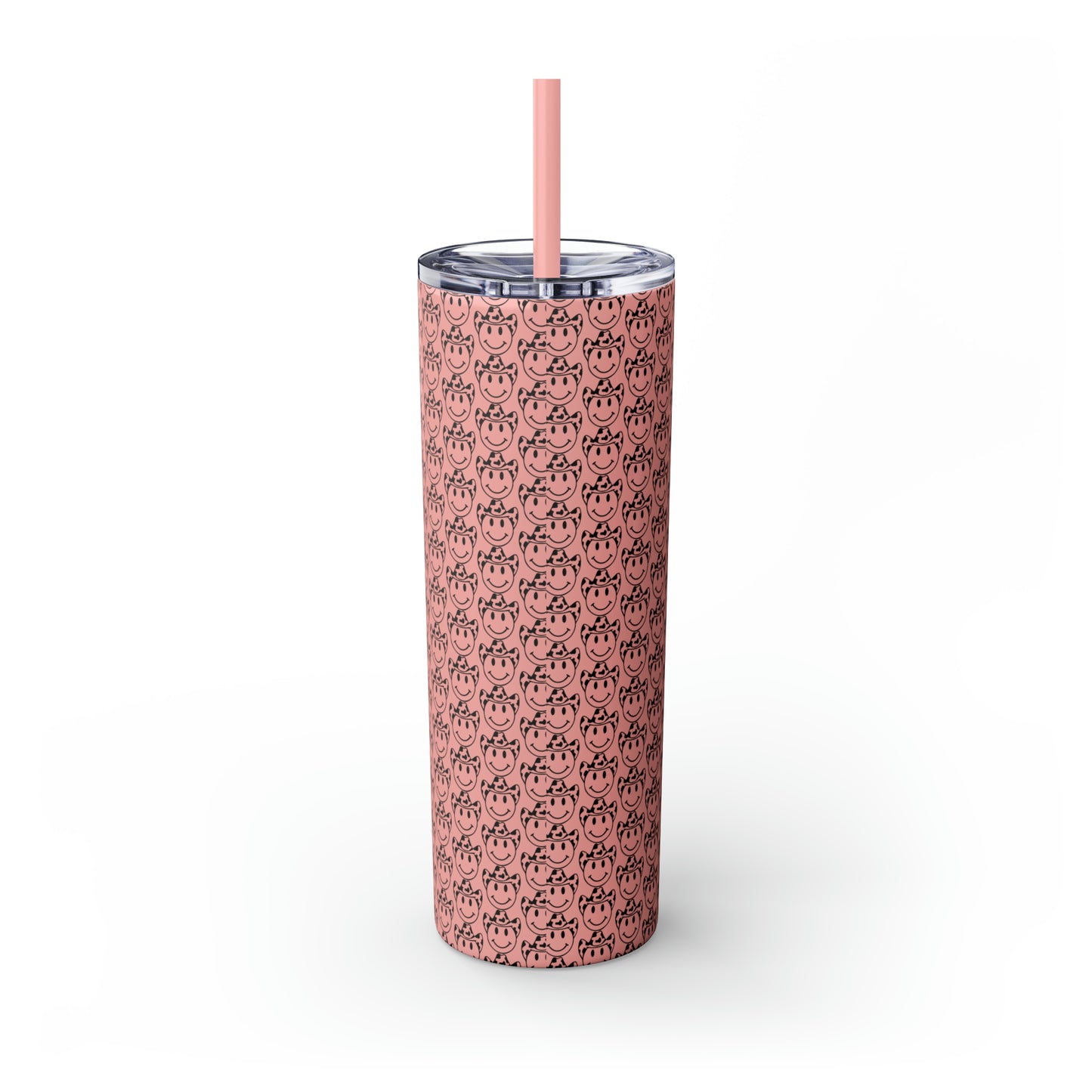 Howdy Howdy Howdy Smiley Face with Cowboy Hat Skinny Tumbler with Straw, 20oz