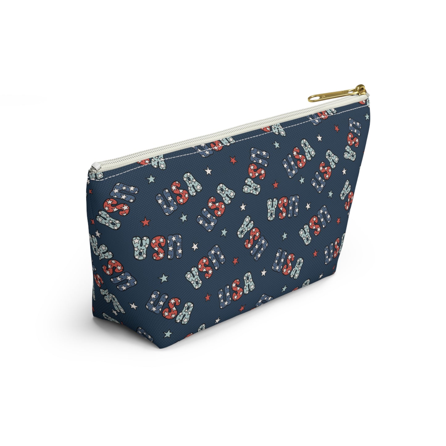 USA America 4th of July USA Stars Red, White and Blue Print Design Accessory Pouch w T-bottom