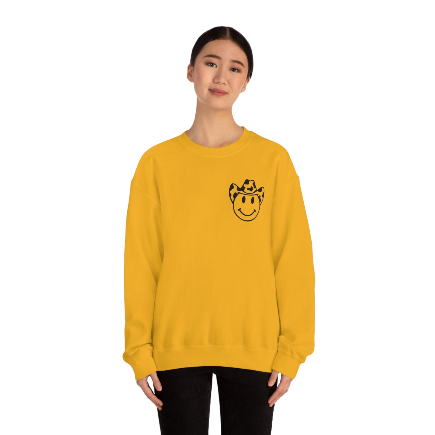 "Smiley Face HOWDY" (Front and Back Design) - Unisex Heavy Blend™ Crewneck Sweatshirt