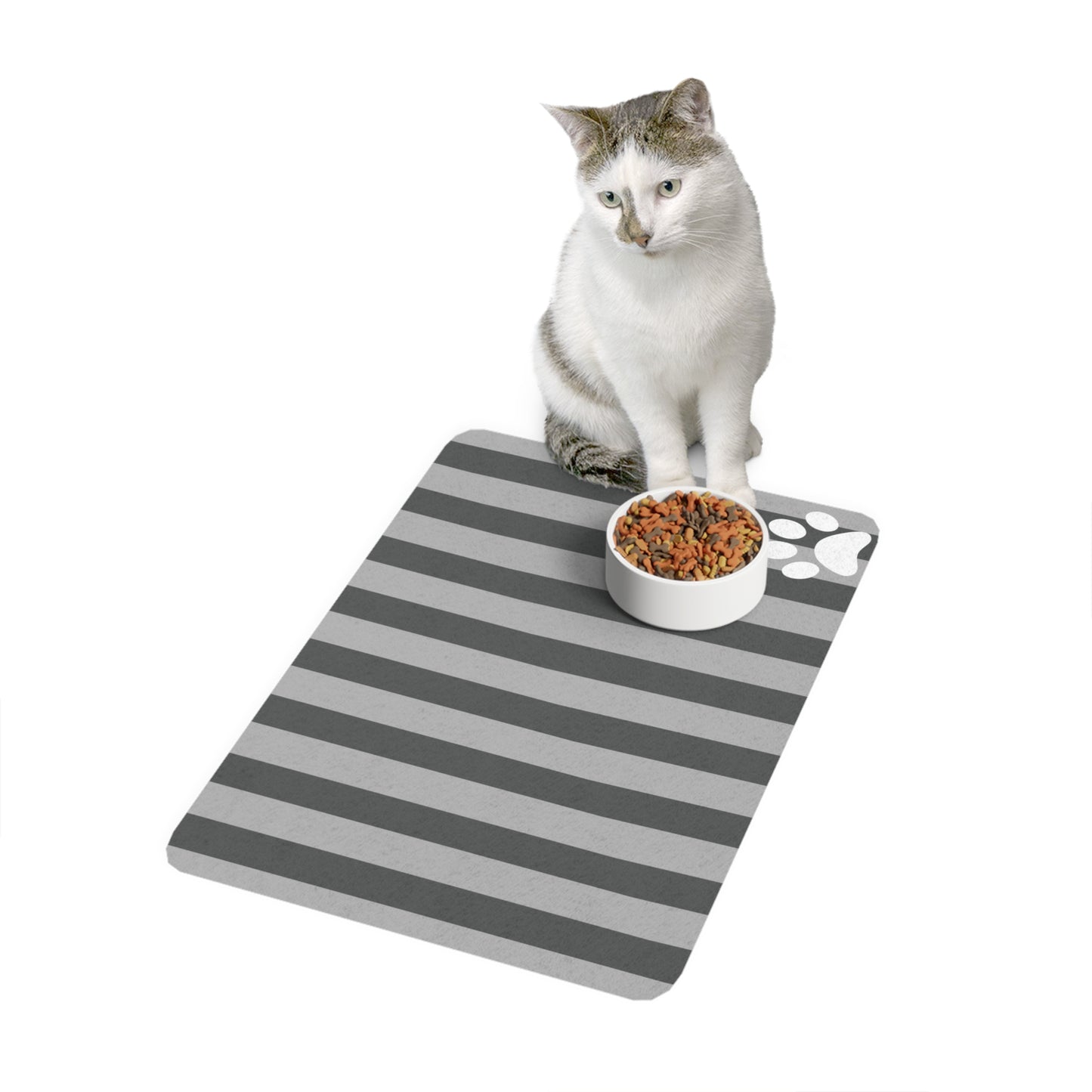 Gray Striped Paw Pet Food Mat (12x18)