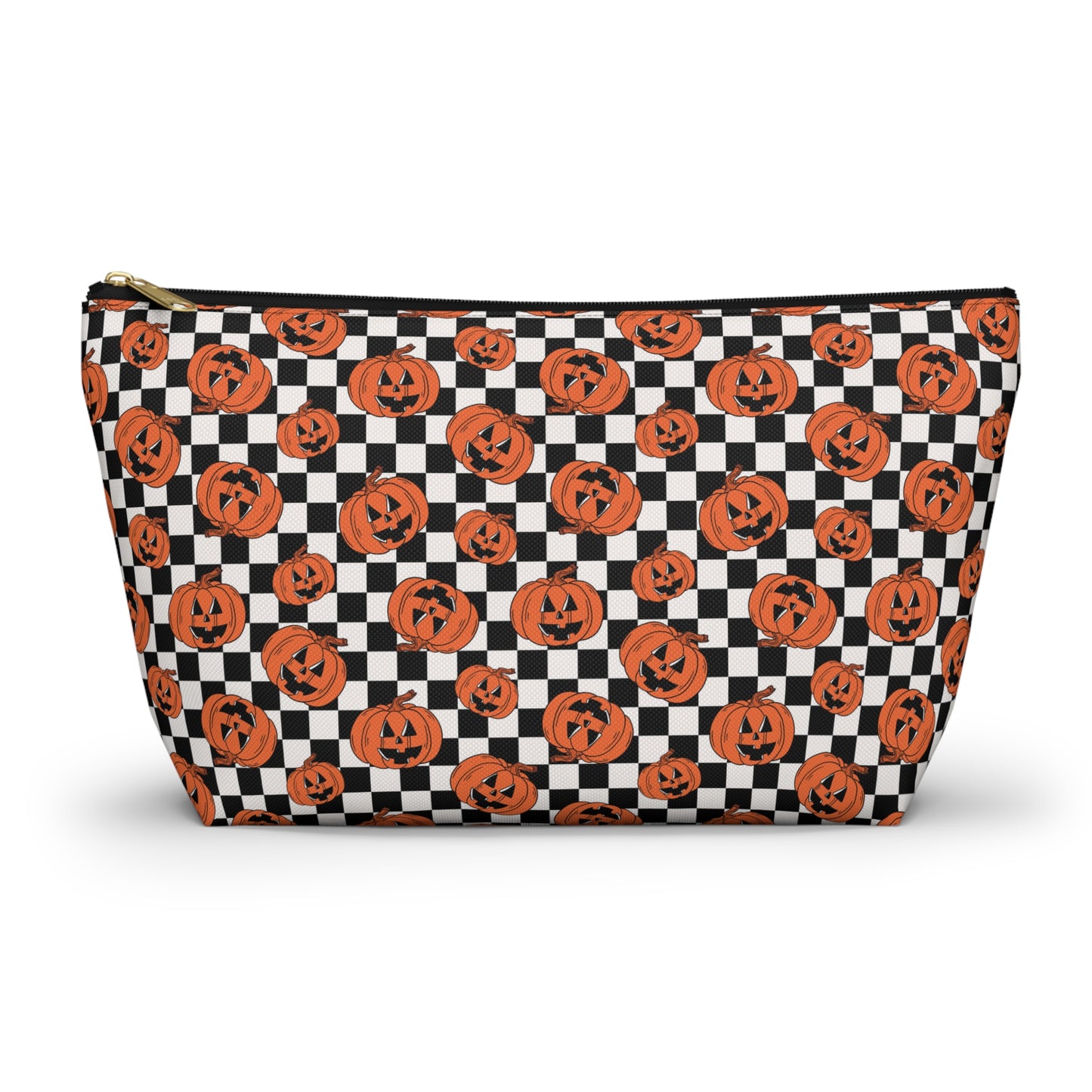Jack-O-Lantern Pumpkin Checkerboard Halloween Accessory Pouch w T-bottom