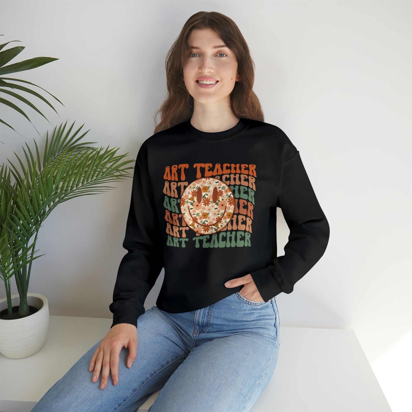 Art Teacher with Smiley Face Heavyweight Crewneck Sweatshirt