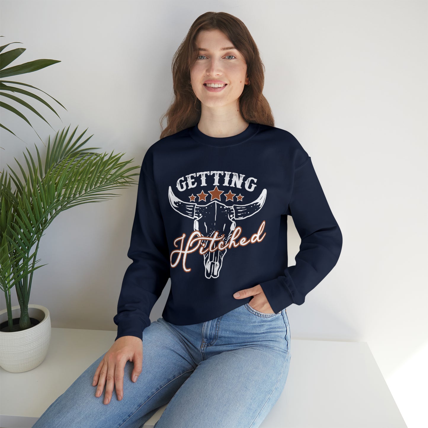 Vintage Getting Hitched Bride Unisex Heavy Blend™ Crewneck Sweatshirt - White Ink