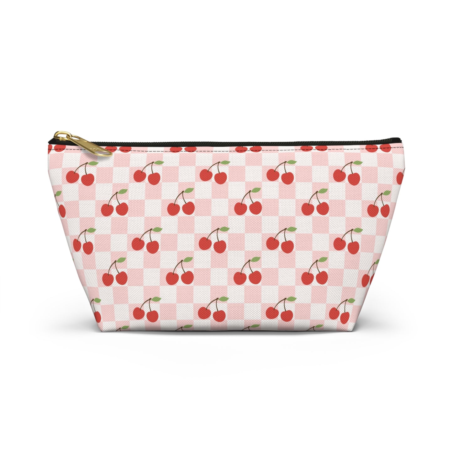Checkered Cherries Print Design Accessory Pouch w T-bottom