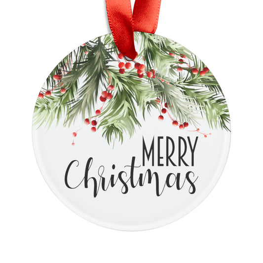 Merry Christmas Garland Acrylic Ornament with Ribbon