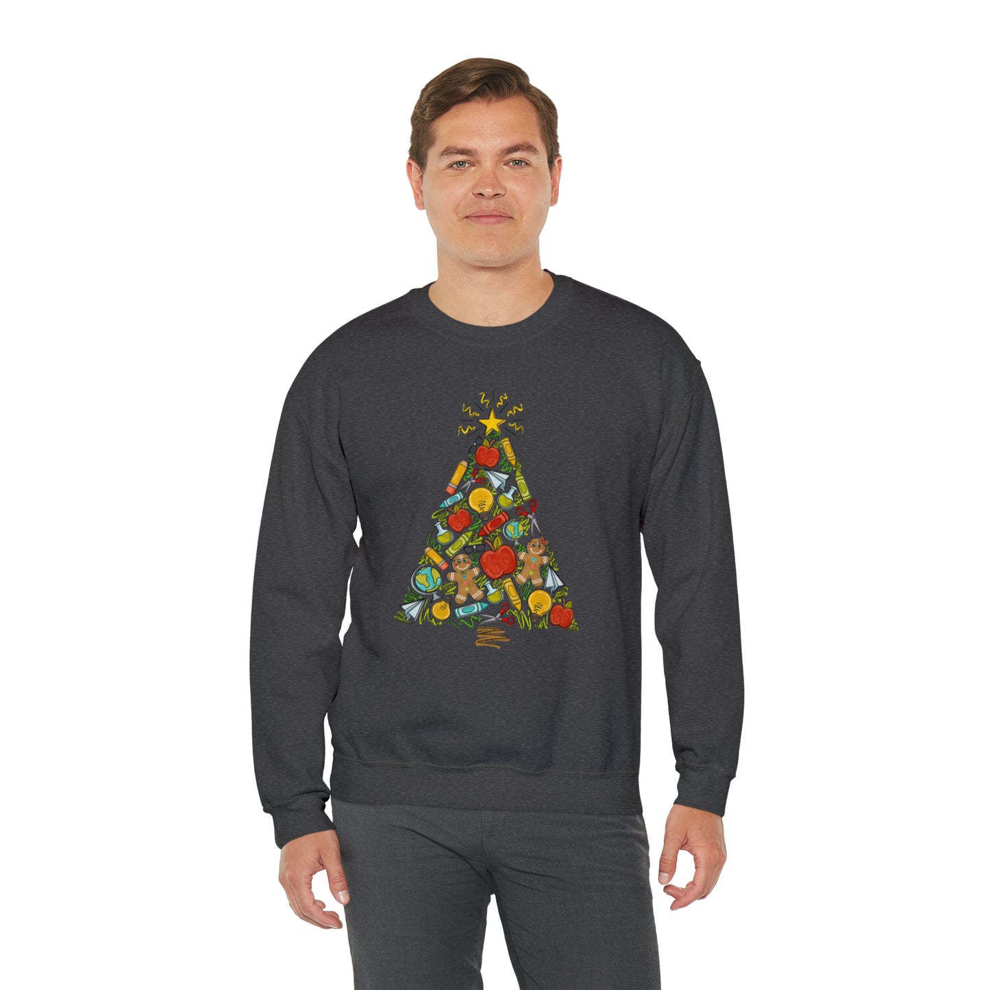 Teacher Supplies Christmas Tree Heavyweight Crewneck Sweatshirt