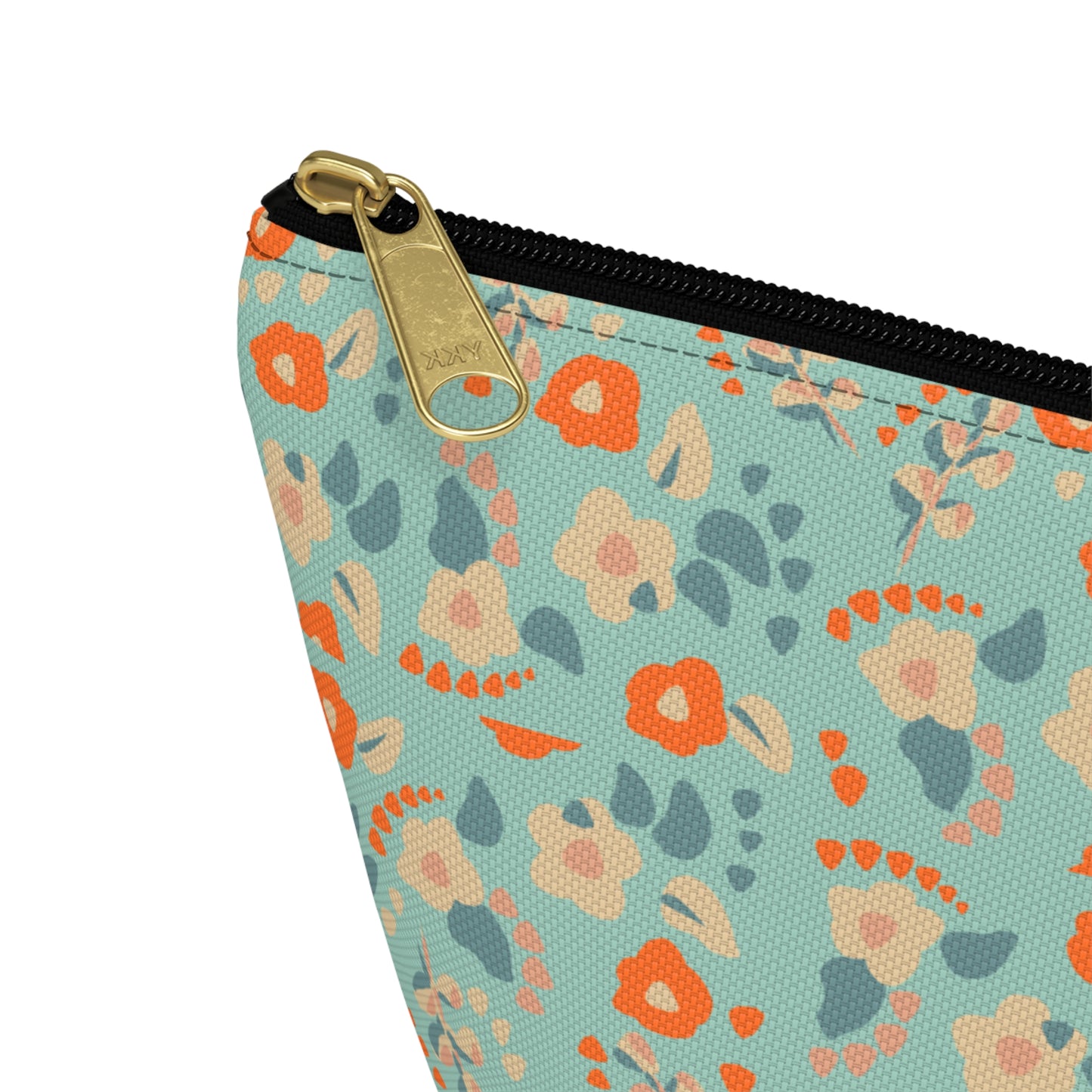 Orange Floral Print Design  Accessory Pouch w T-bottom