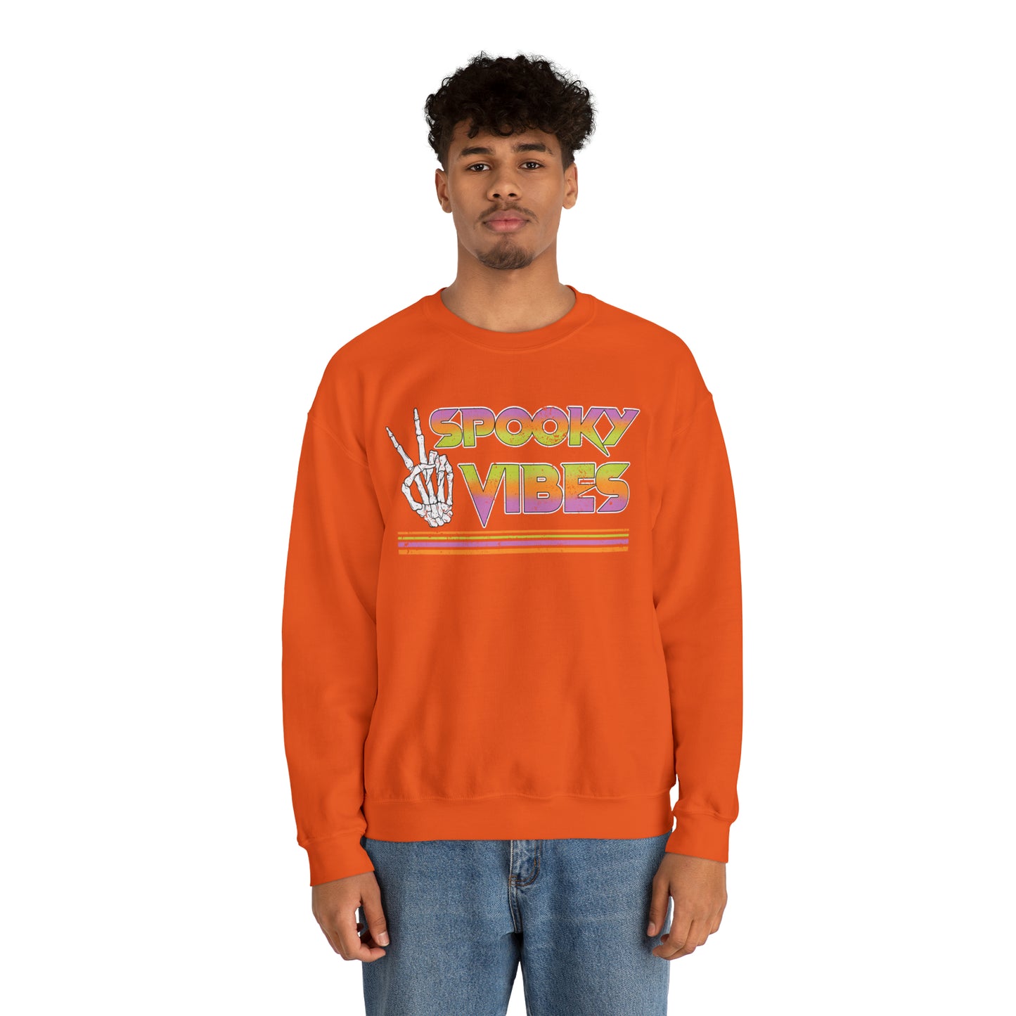 Spooky 80's Vibes Vintage Skeleton Piece Sign Fall Halloween Unisex Heavy Blend™ Crewneck Sweatshirt