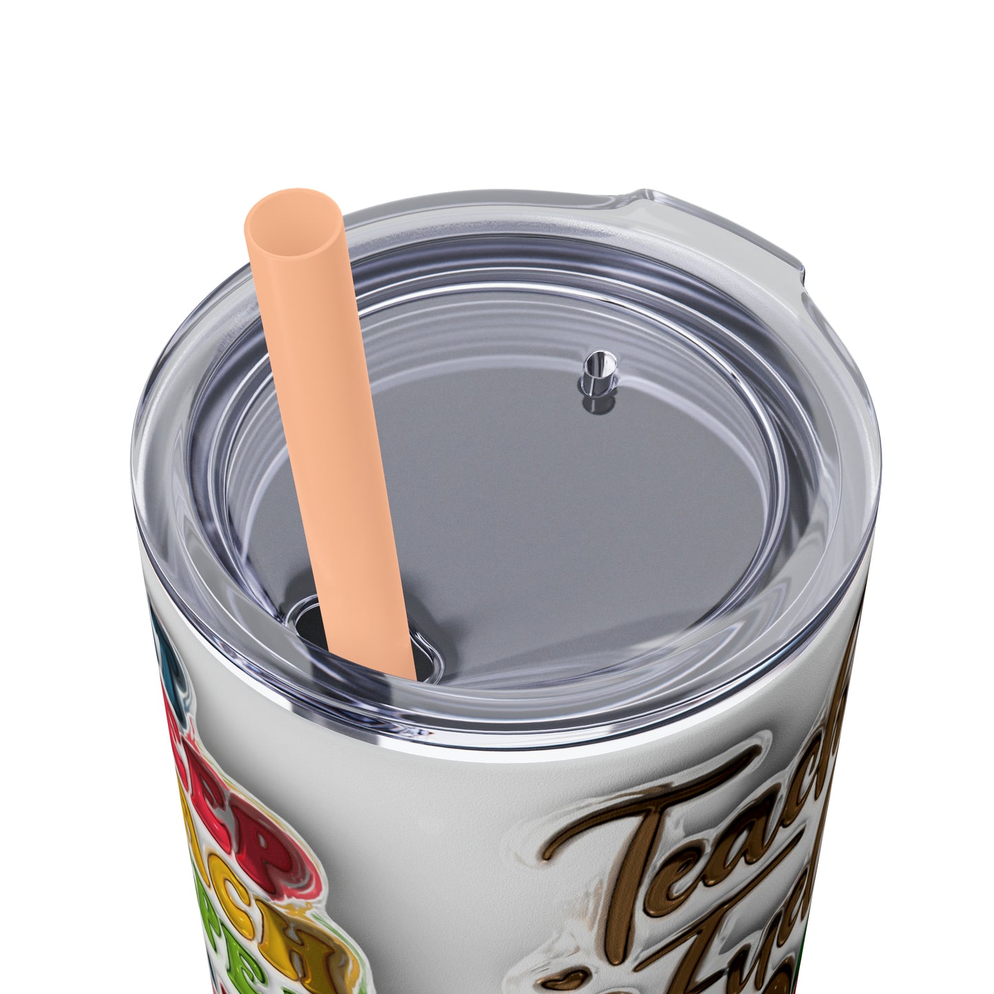 A+ Teacher Quotes Collage Skinny Tumbler with Straw, 20oz