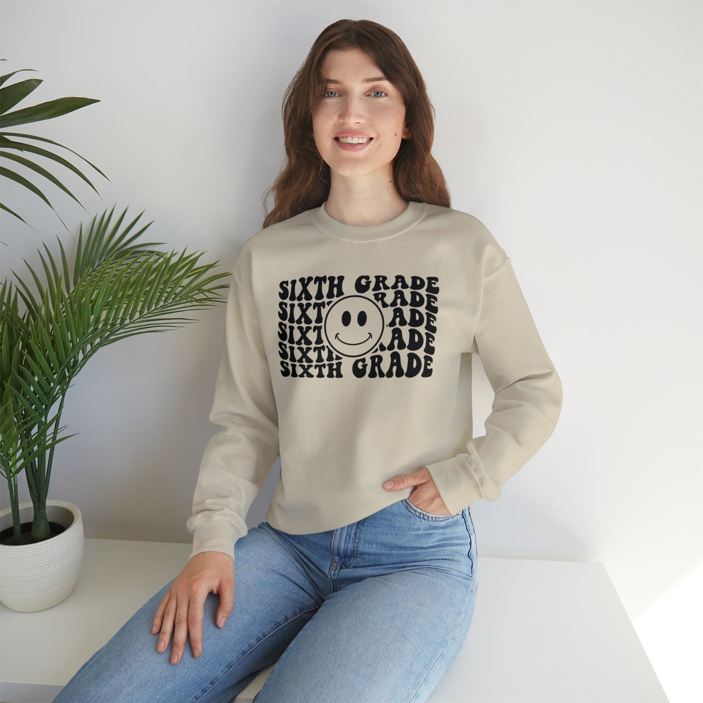 6th Grade Smiley Face Black Logo Unisex Heavy Blend™ Crewneck Sweatshirt