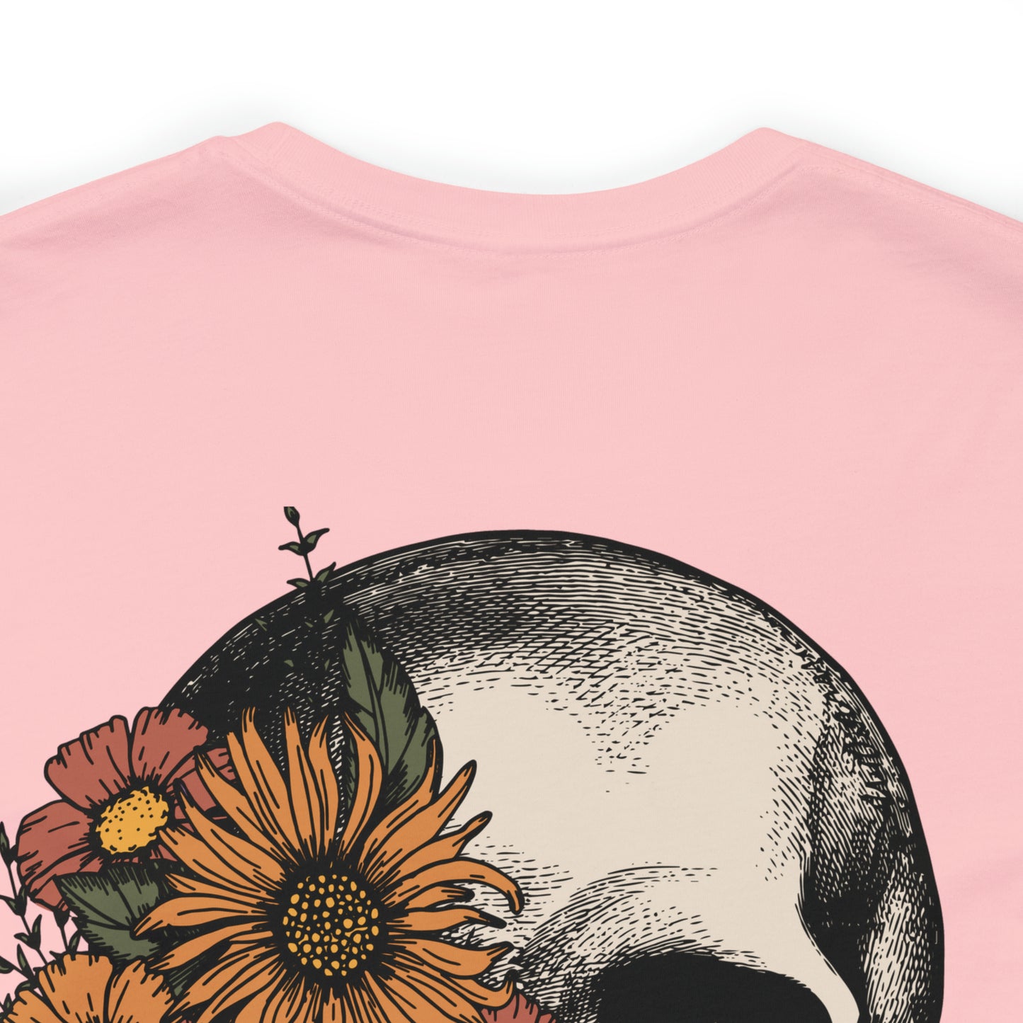 Floral Skeleton Head Front and Back Design T-Shirt