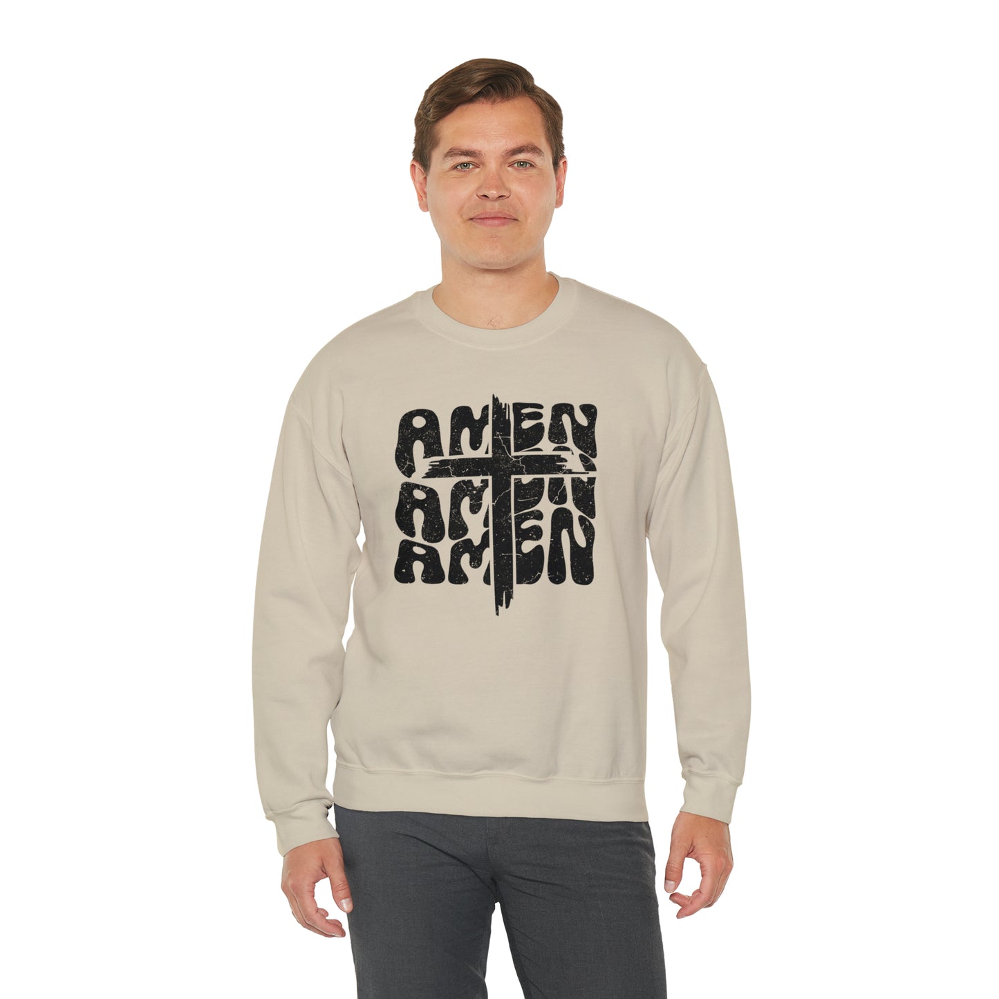 Amen Amen Amen with Cross Design Heavy Blend™ Crewneck Sweatshirt