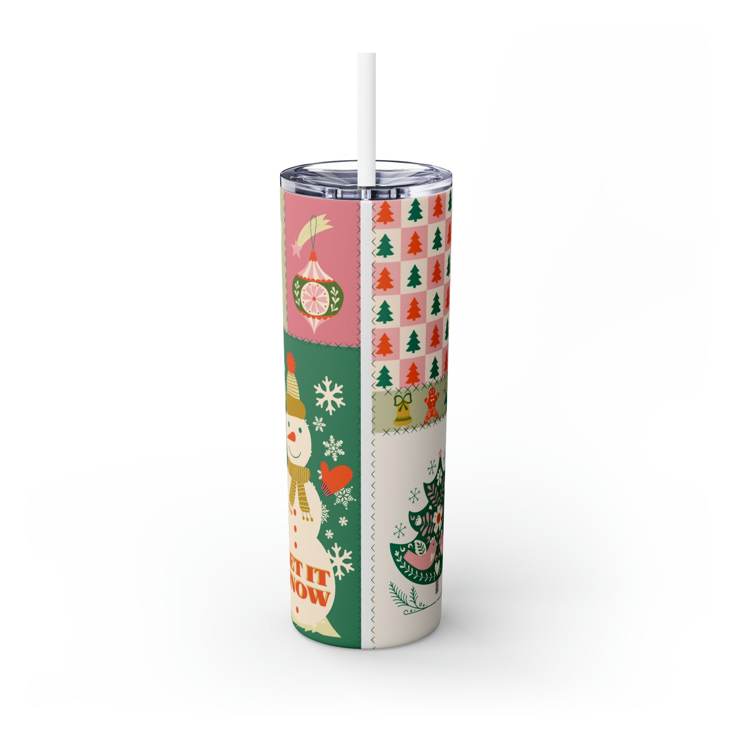 Boho Christmas Printed Holiday Skinny Tumbler with Straw, 20oz