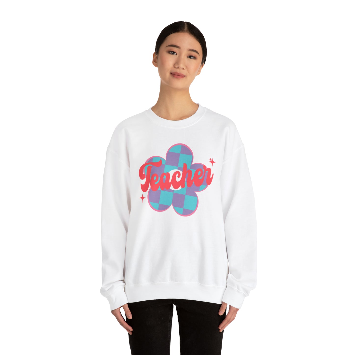 Plaid Daisy Teacher Heavy Blend™ Crewneck Sweatshirt