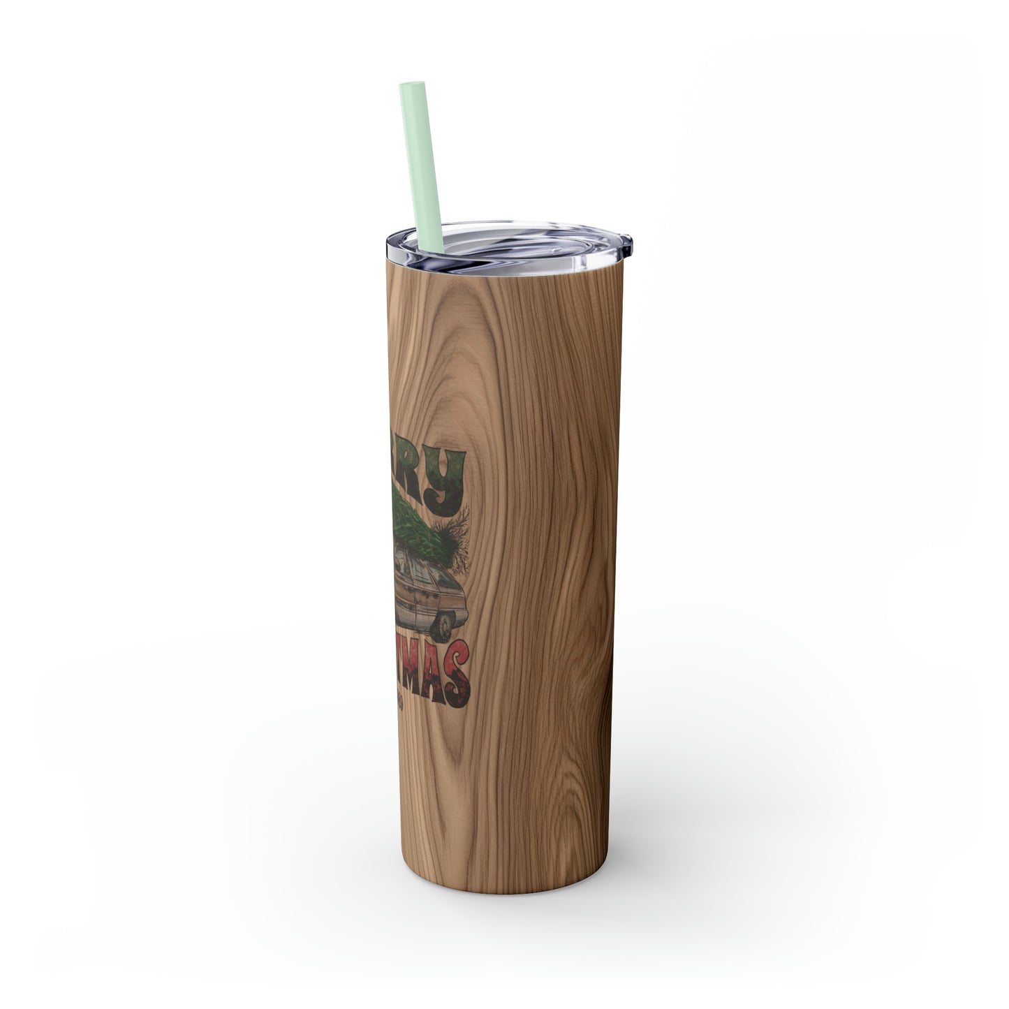 Distressed Merry Griswold's Christmas Tree Station Wagon Skinny Tumbler with Pick your Color Straw, 20oz