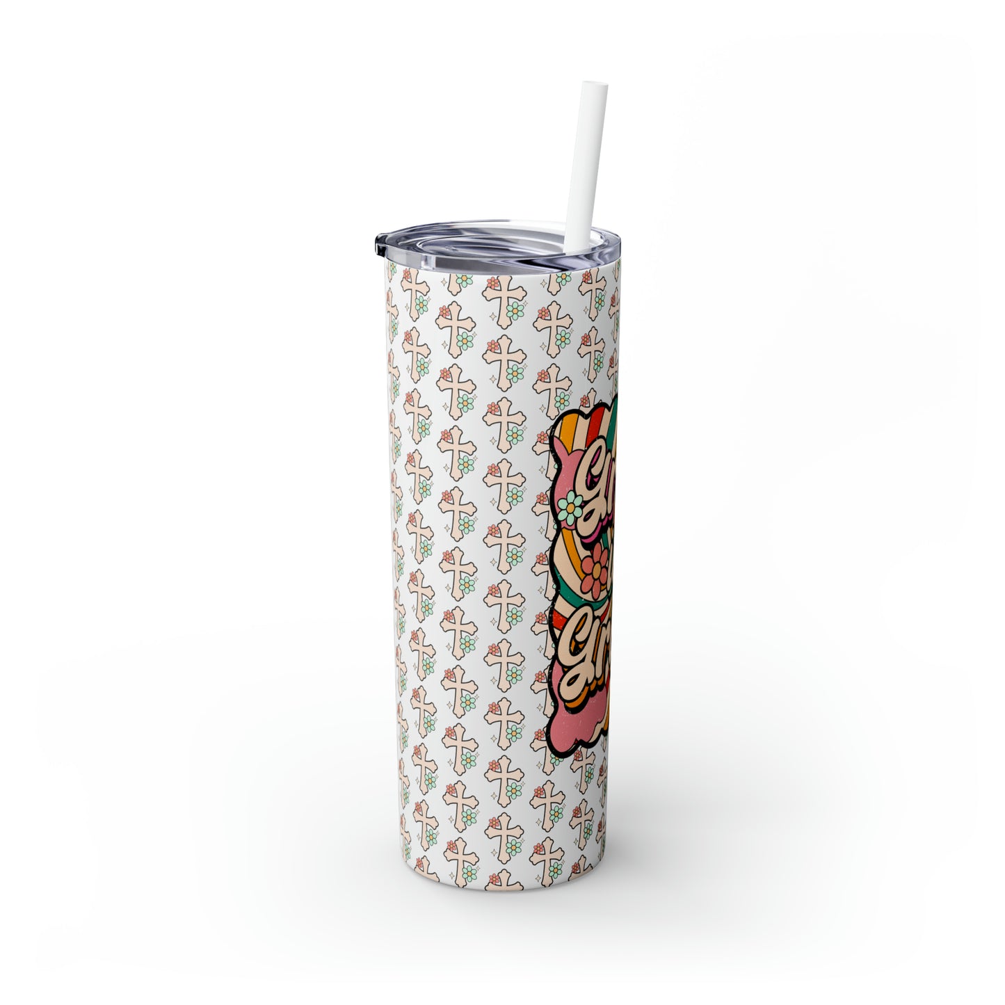 Grow in Grace with Daisy Crosses Christian Skinny Tumbler with Straw, 20oz