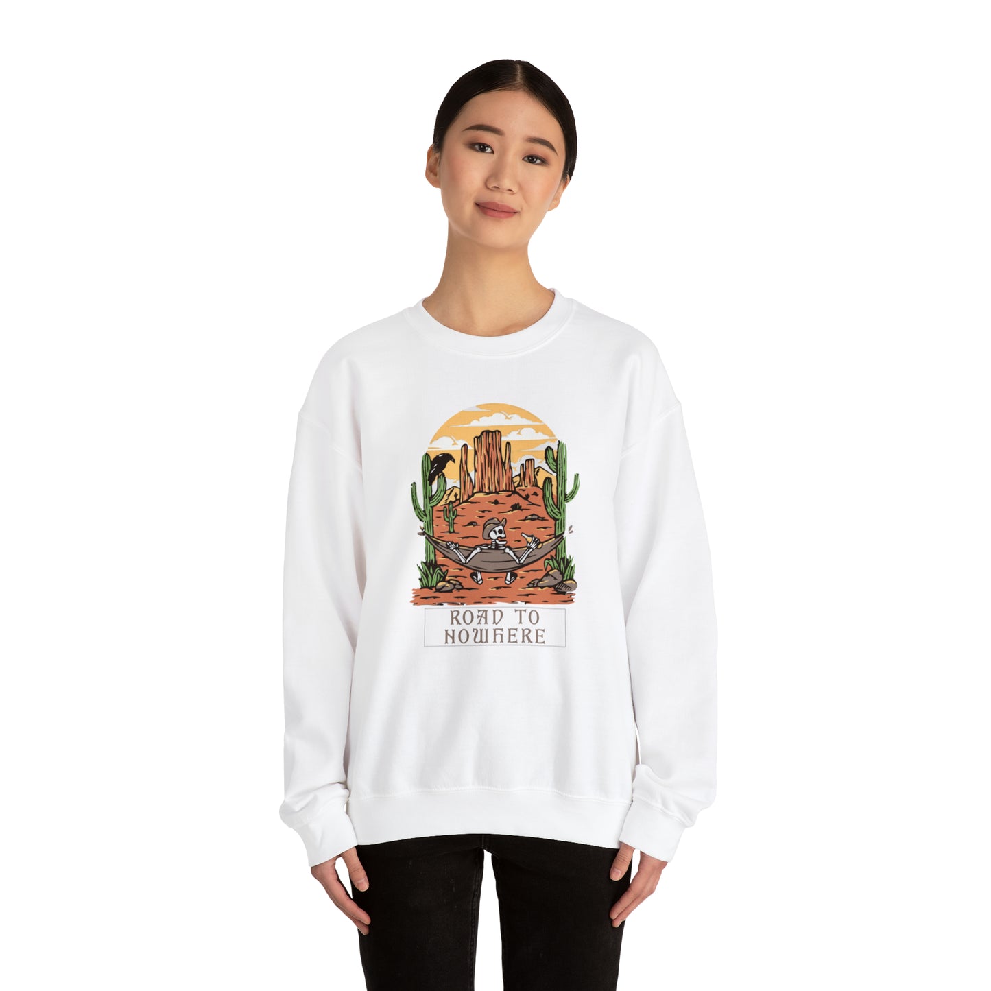 Road to Nowhere Skeleton Fall Halloween Retro Warm Colored Unisex Heavy Blend™ Crewneck Sweatshirt